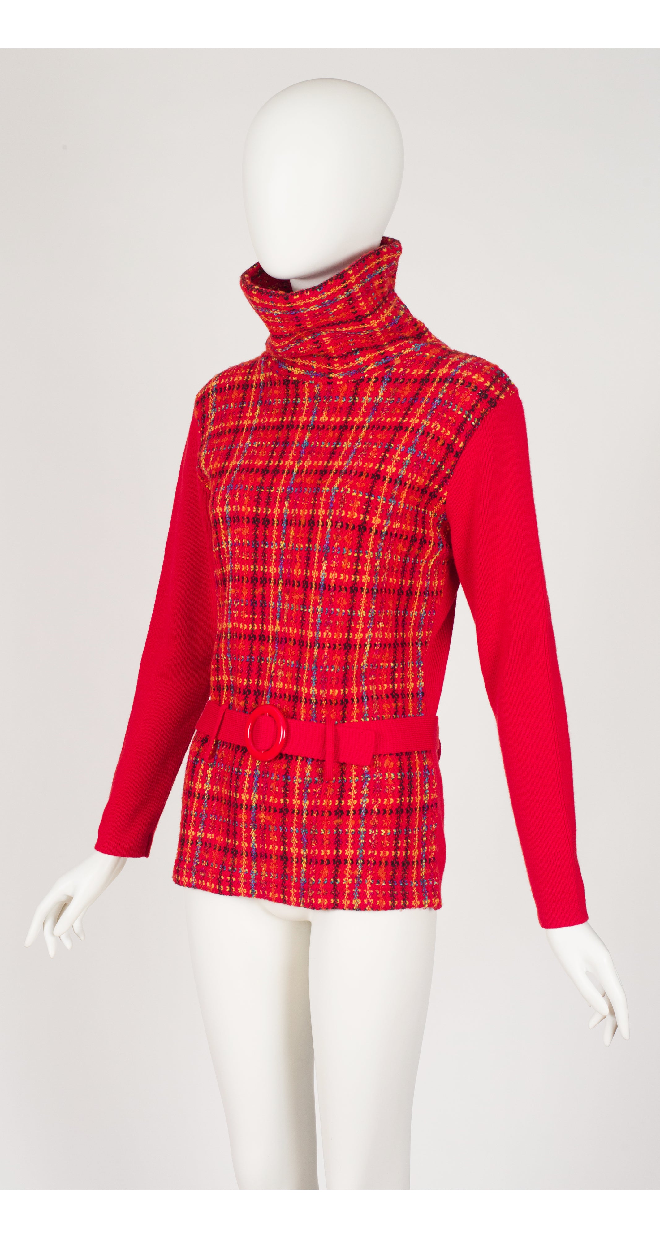 1990s Red Bouclé Wool Turtleneck Sweater