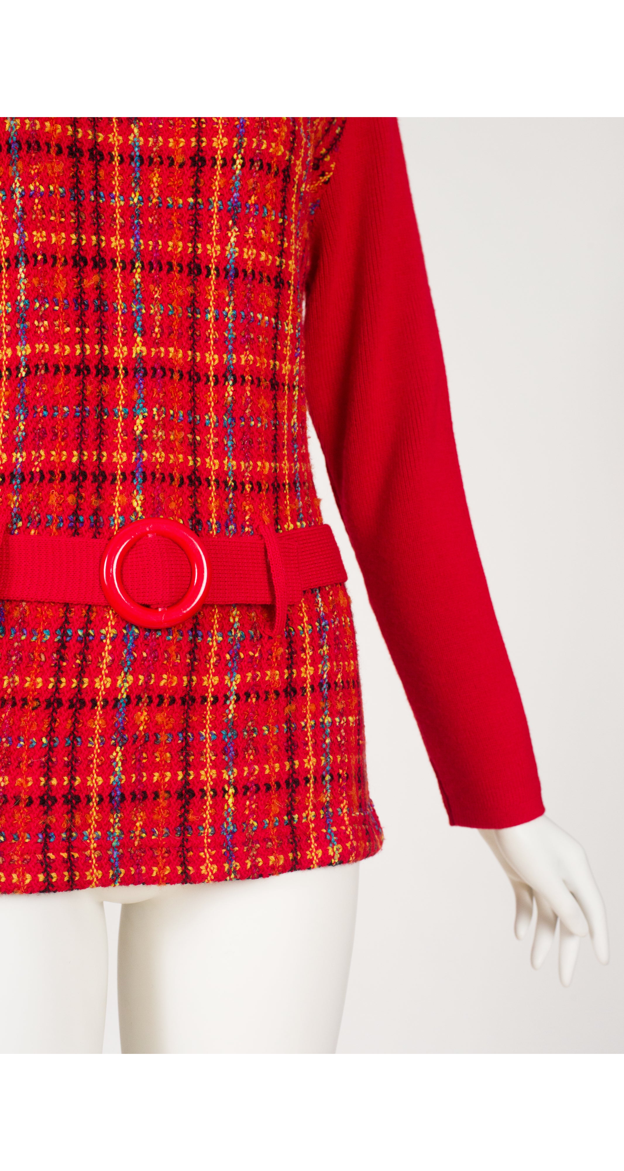1990s Red Bouclé Wool Turtleneck Sweater