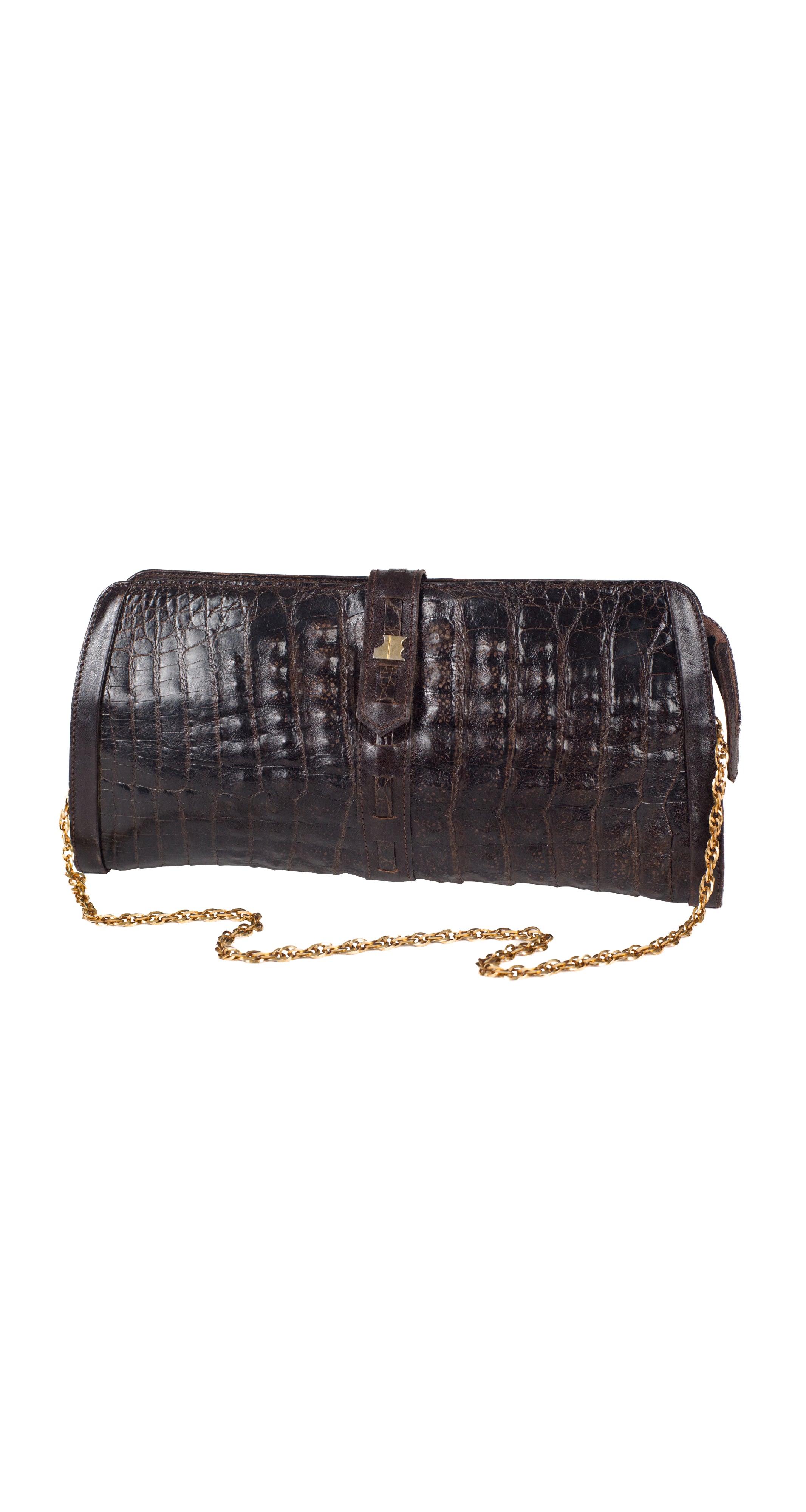 1970s Brown Crocodile Skin Convertible Shoulder Bag