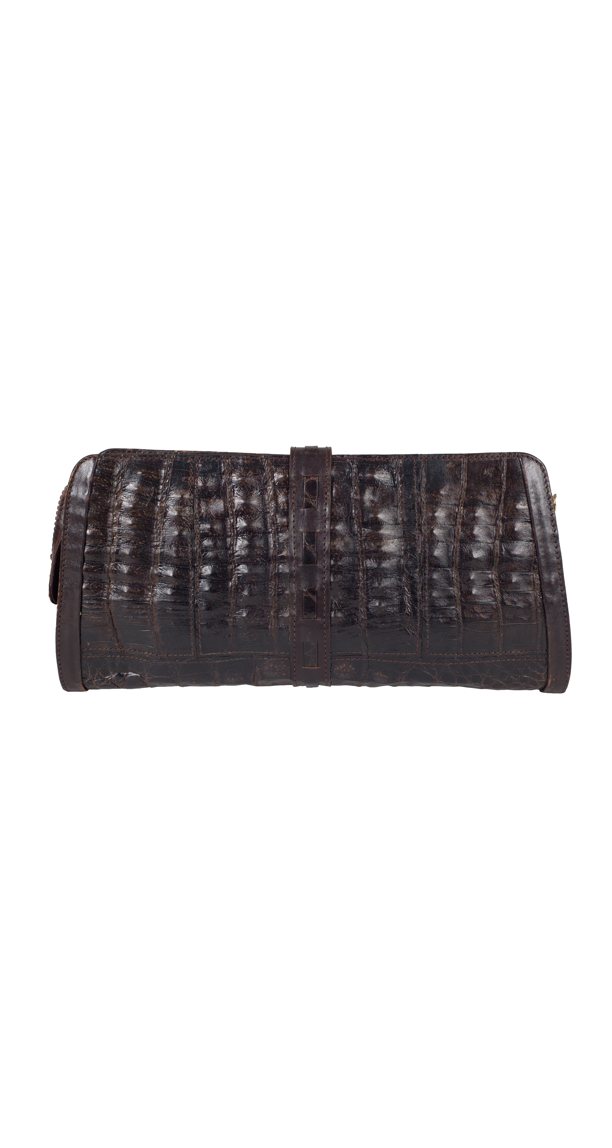1970s Brown Crocodile Skin Convertible Shoulder Bag