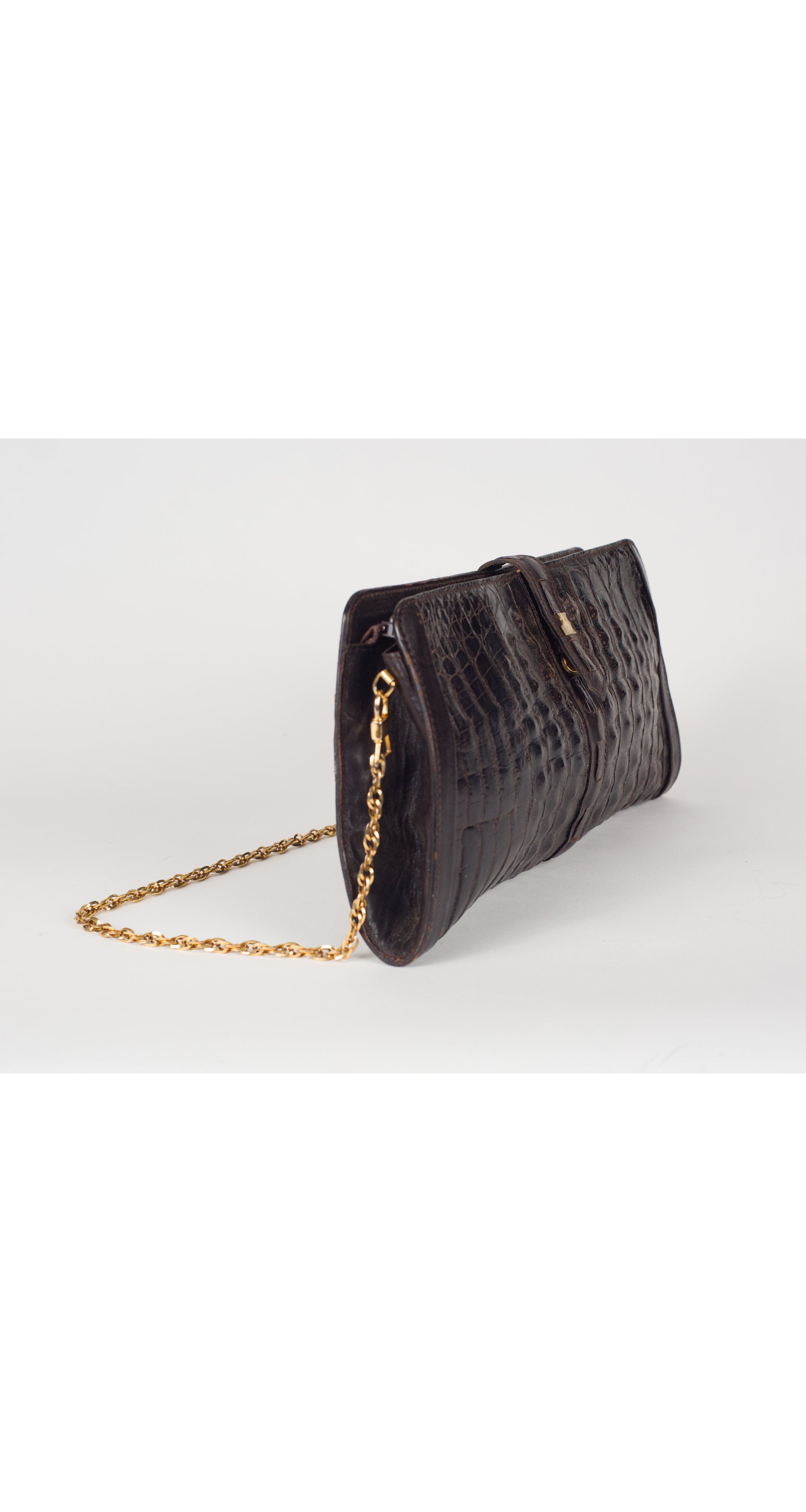 1970s Brown Crocodile Skin Convertible Shoulder Bag