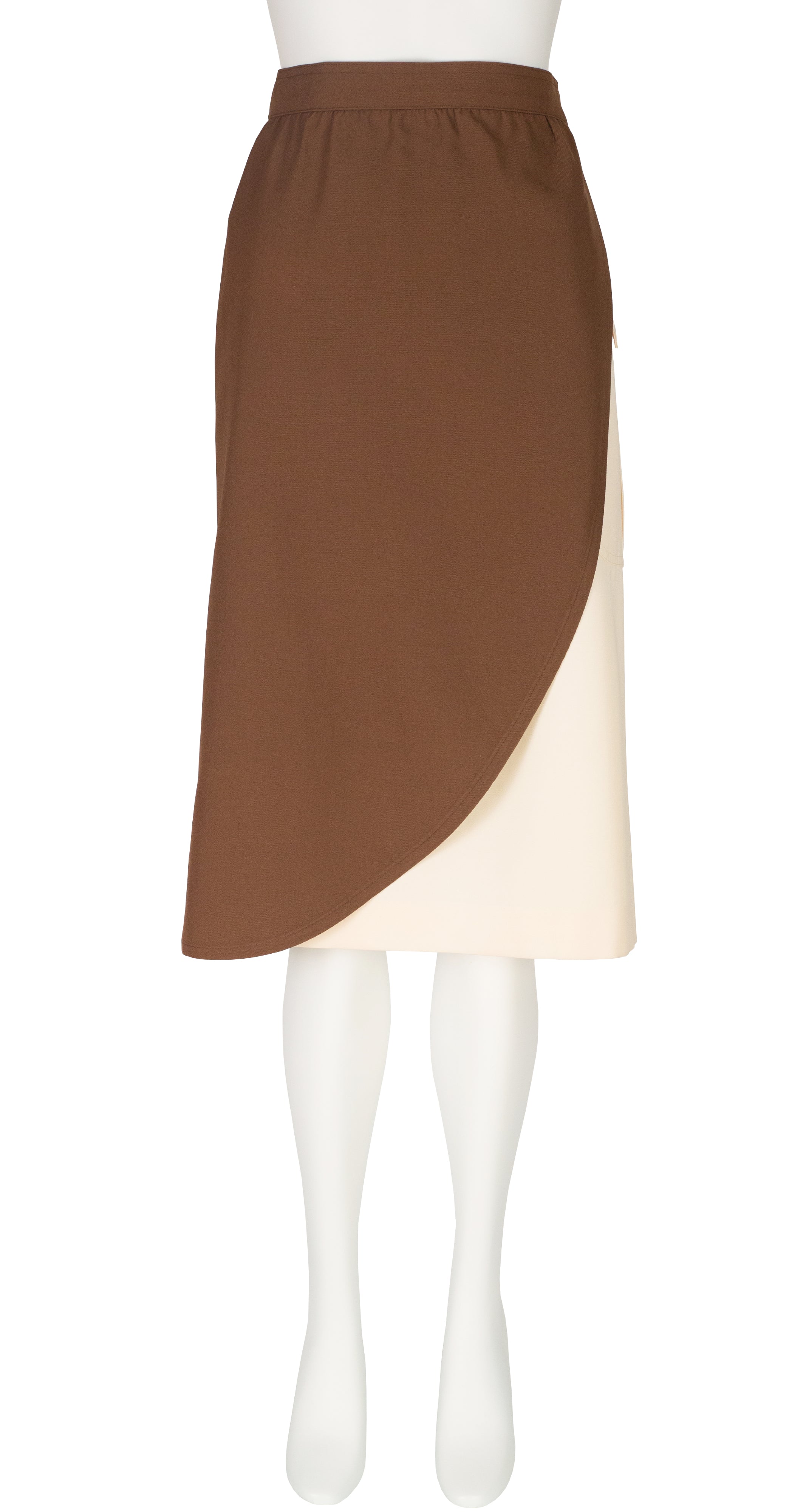 1980s Brown & Cream Color Block Wool Wrap Skirt