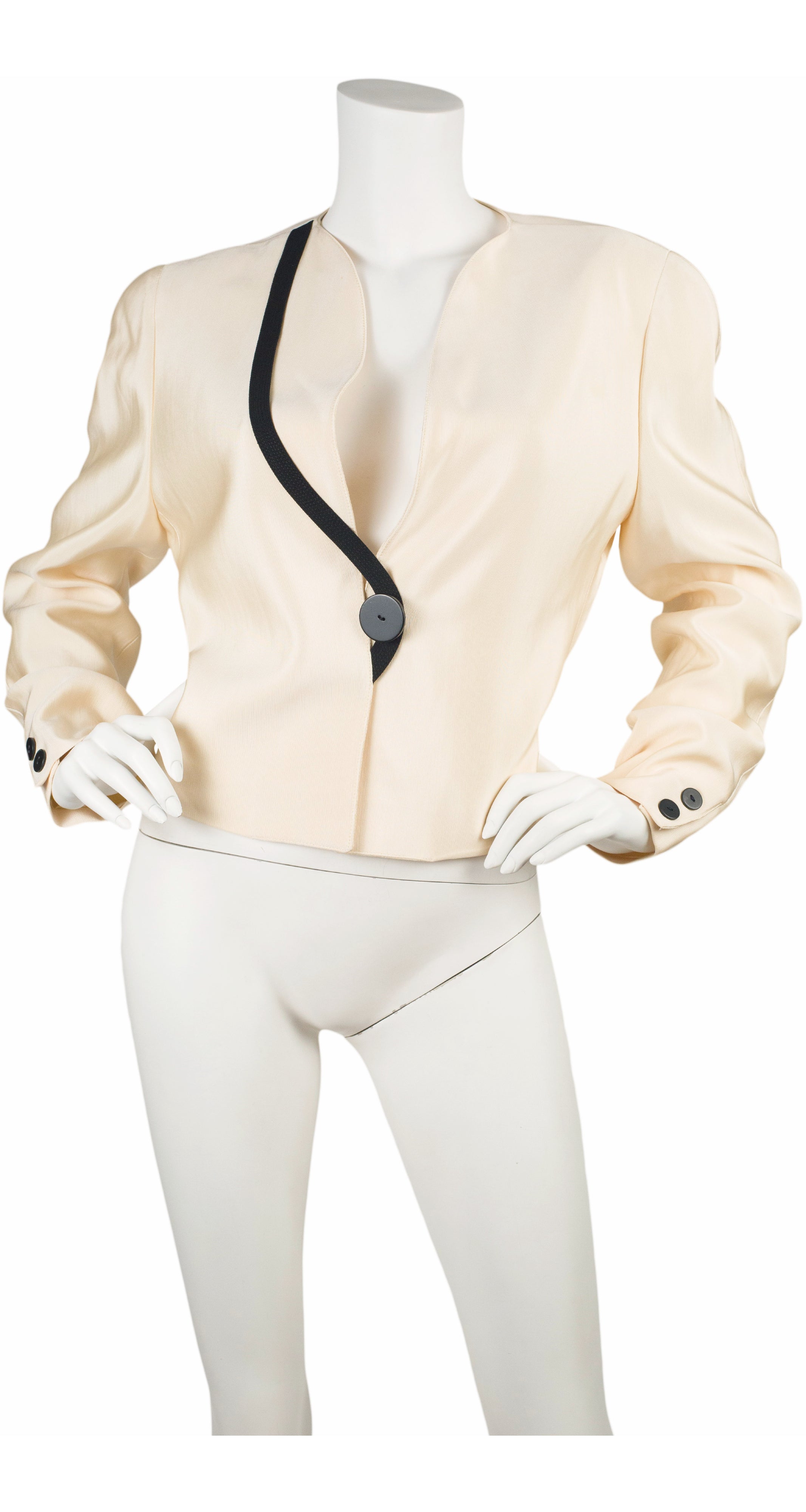 1980s Cream & Black Silk Jacket