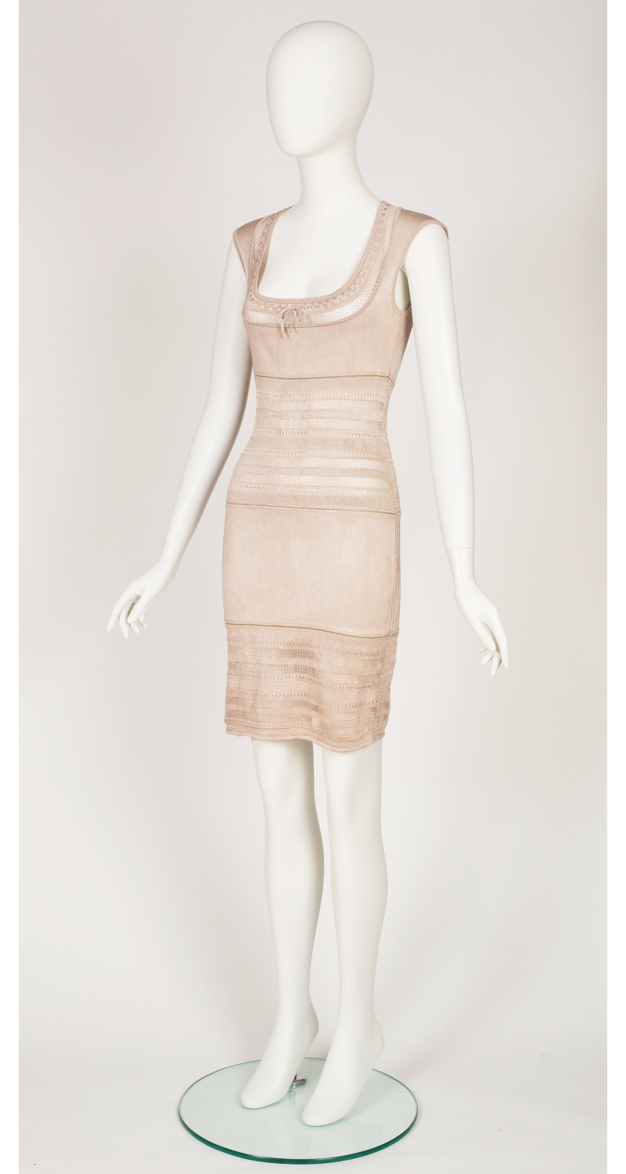 1993 S/S Crochet Inset Beige Knit Bodycon Dress