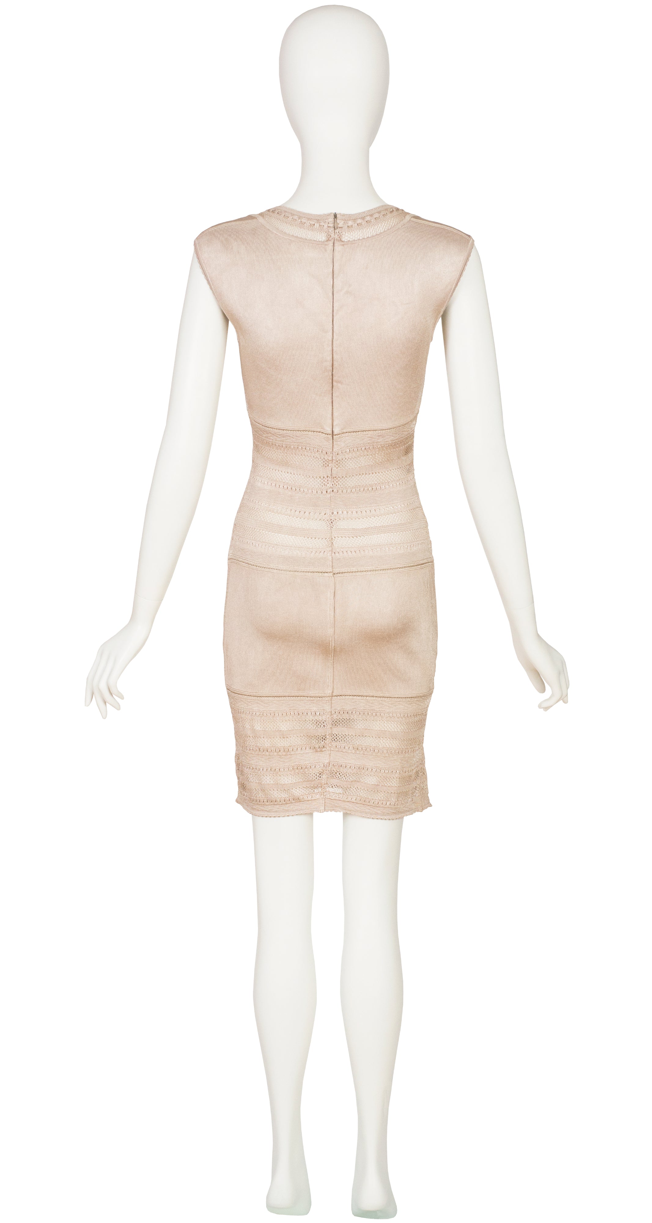 1993 S/S Crochet Inset Beige Knit Bodycon Dress