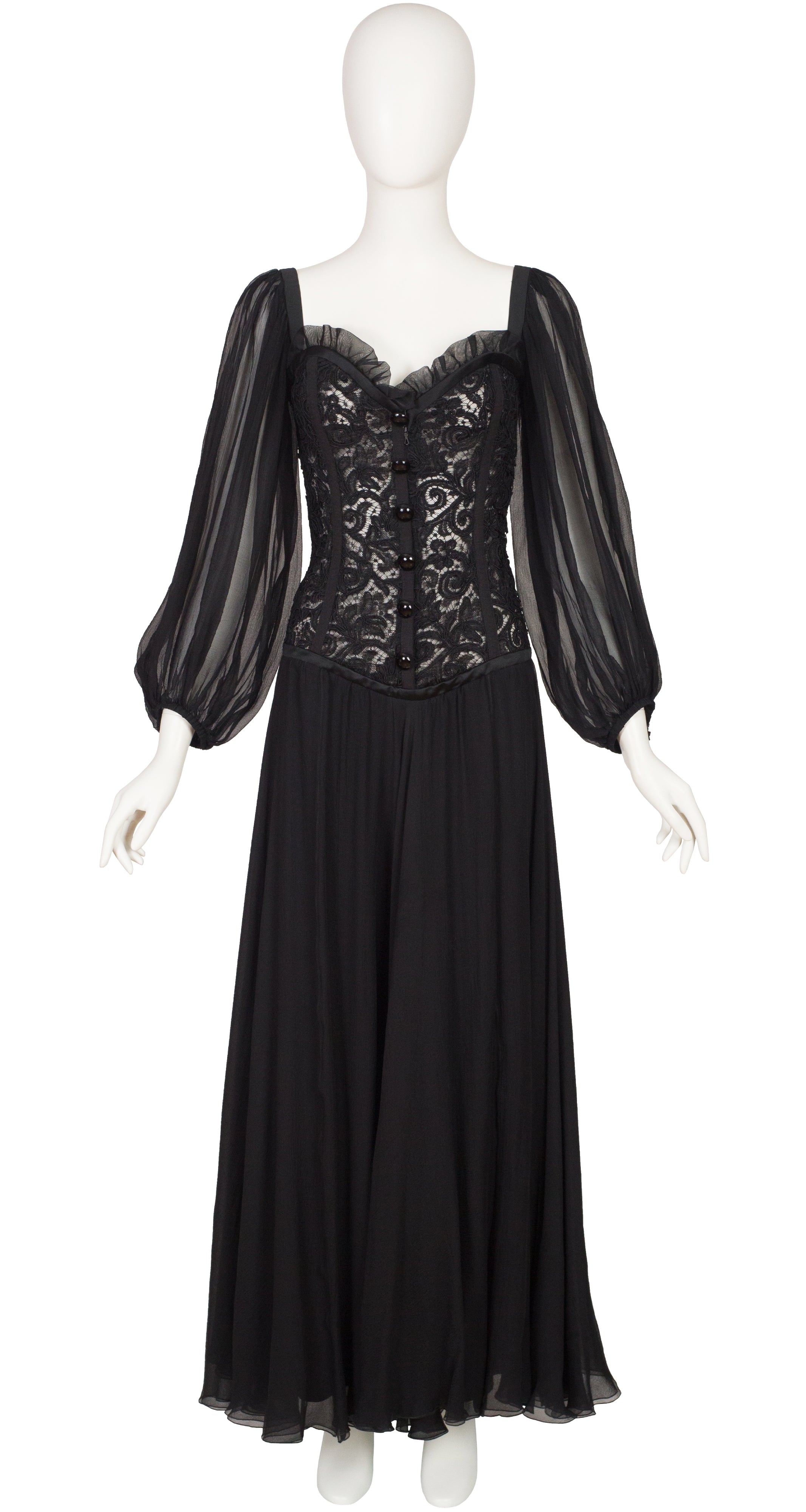 1988-89 F/W Black Lace Bustier Silk Chiffon Evening Gown
