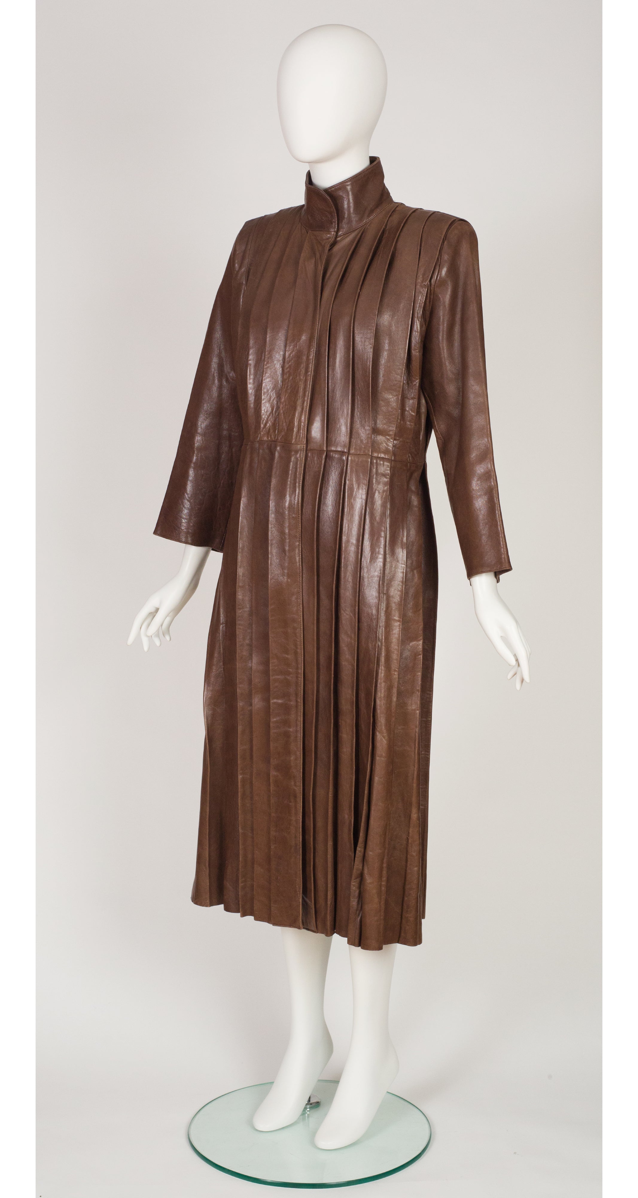 1978-79 F/W Brown Leather Pleated Trench Coat