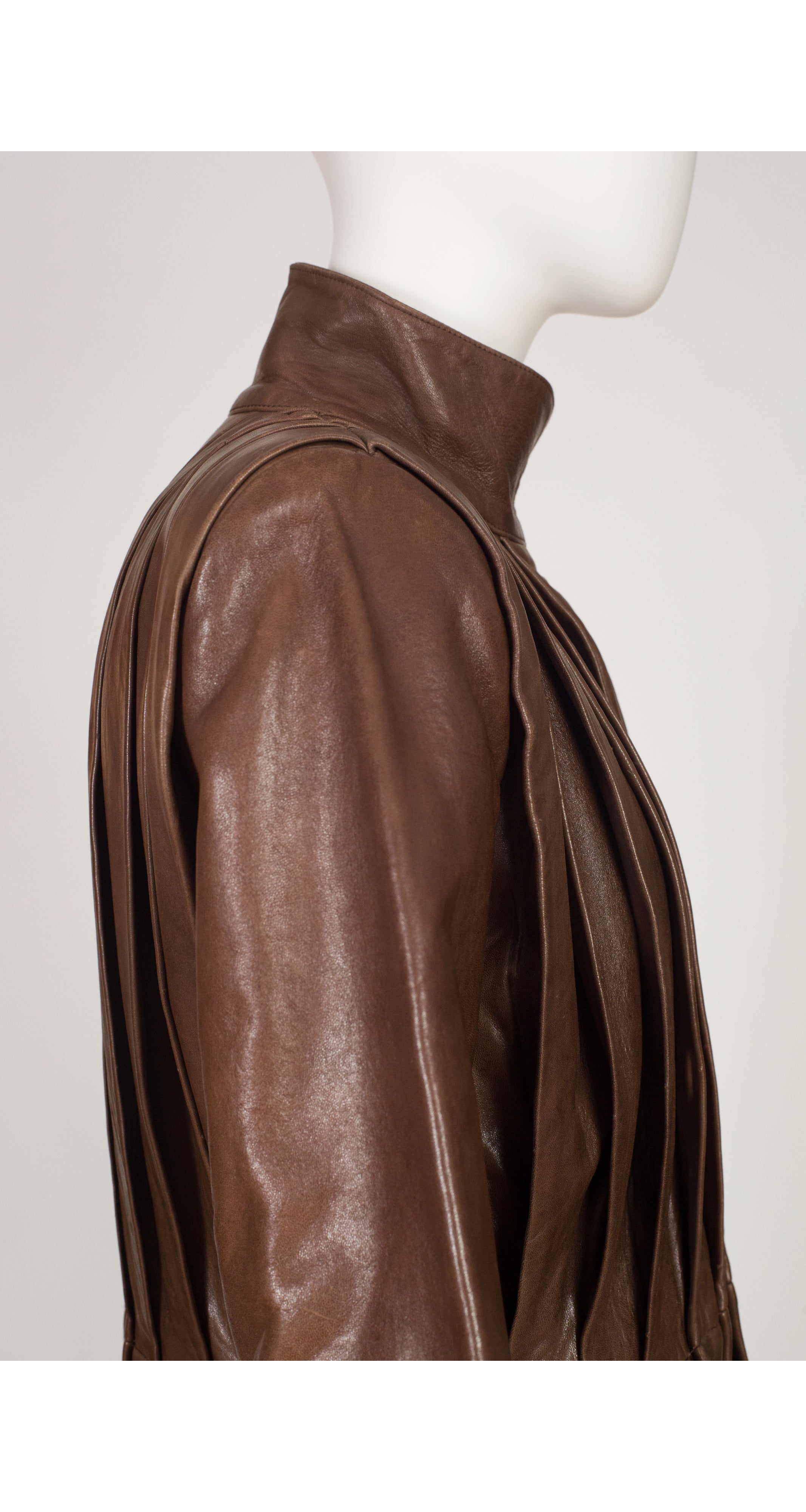 1978-79 F/W Brown Leather Pleated Trench Coat