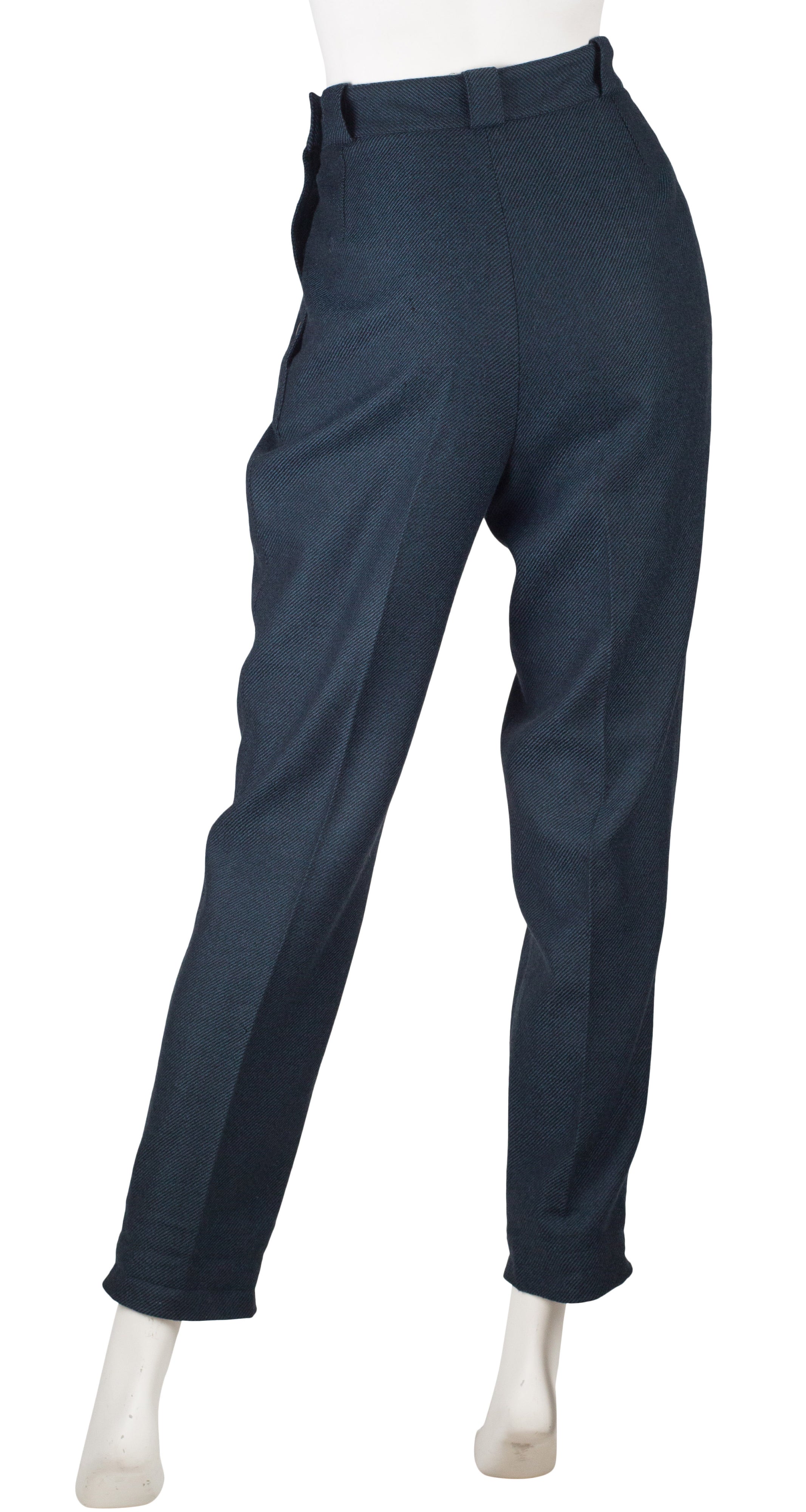 1980s Black & Teal Snap High-Waisted Trousers