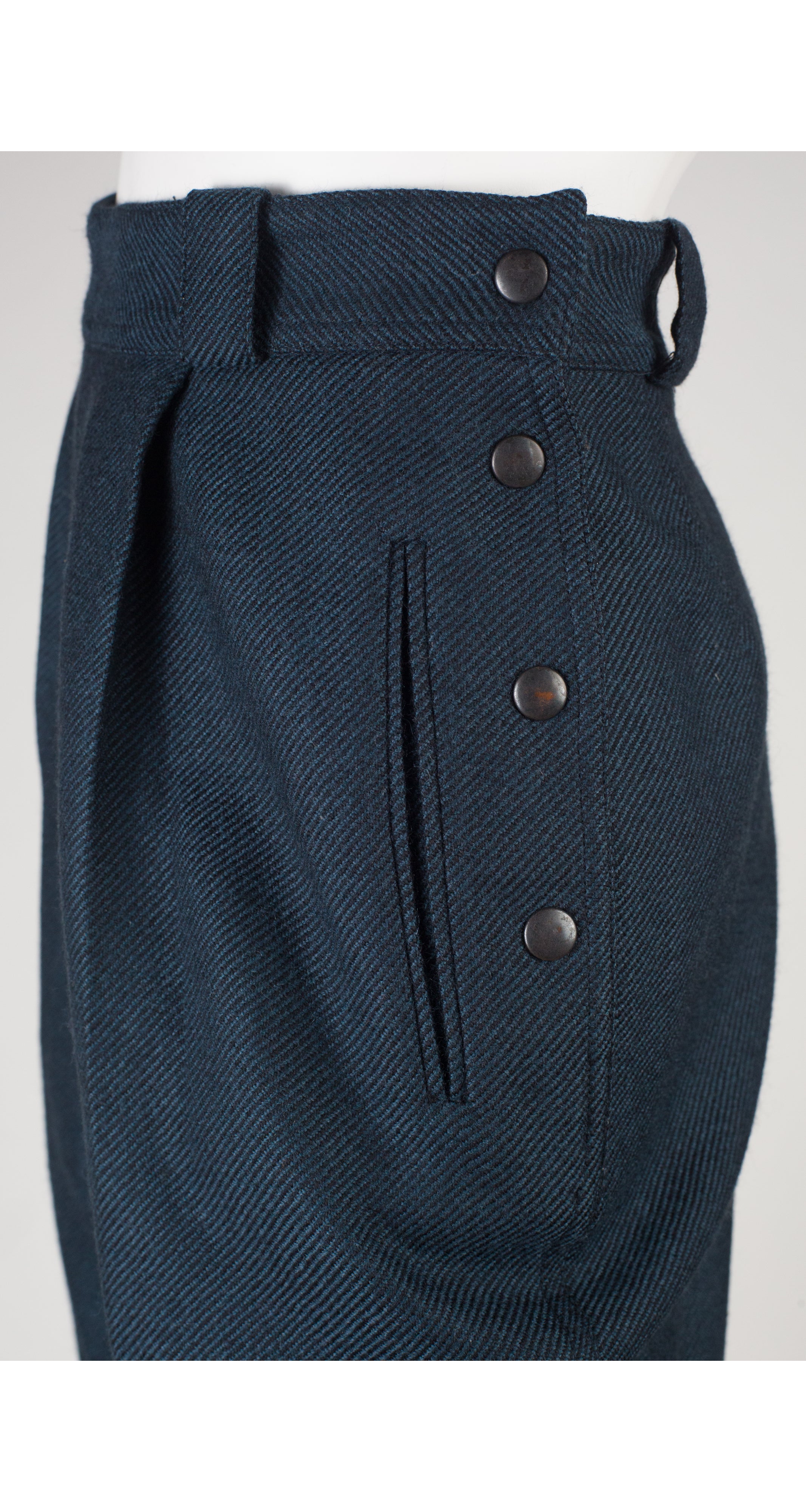 1980s Black & Teal Snap High-Waisted Trousers