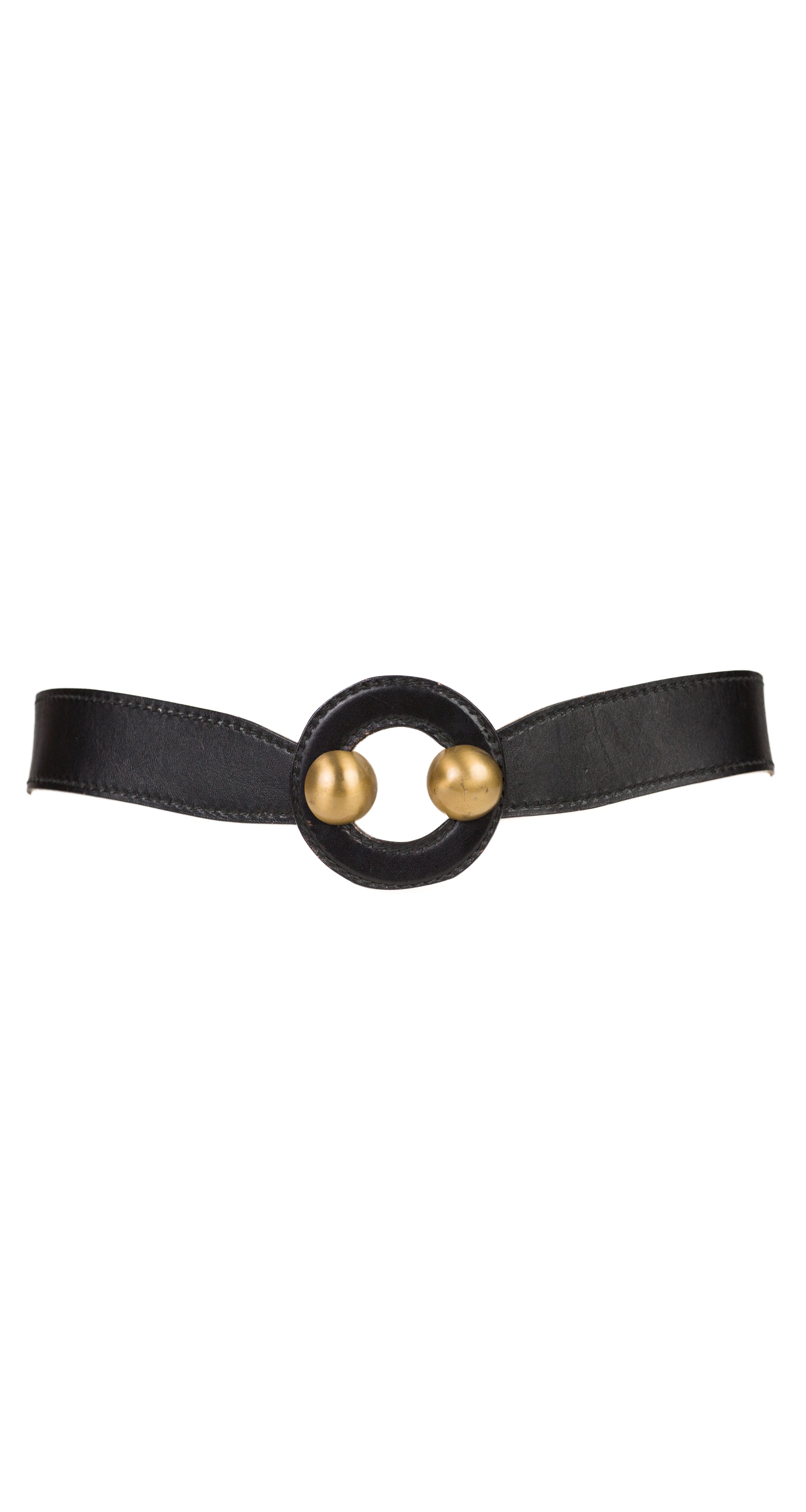 1960s Mod Round Buckle Black Leather Adjustable Waist Belt