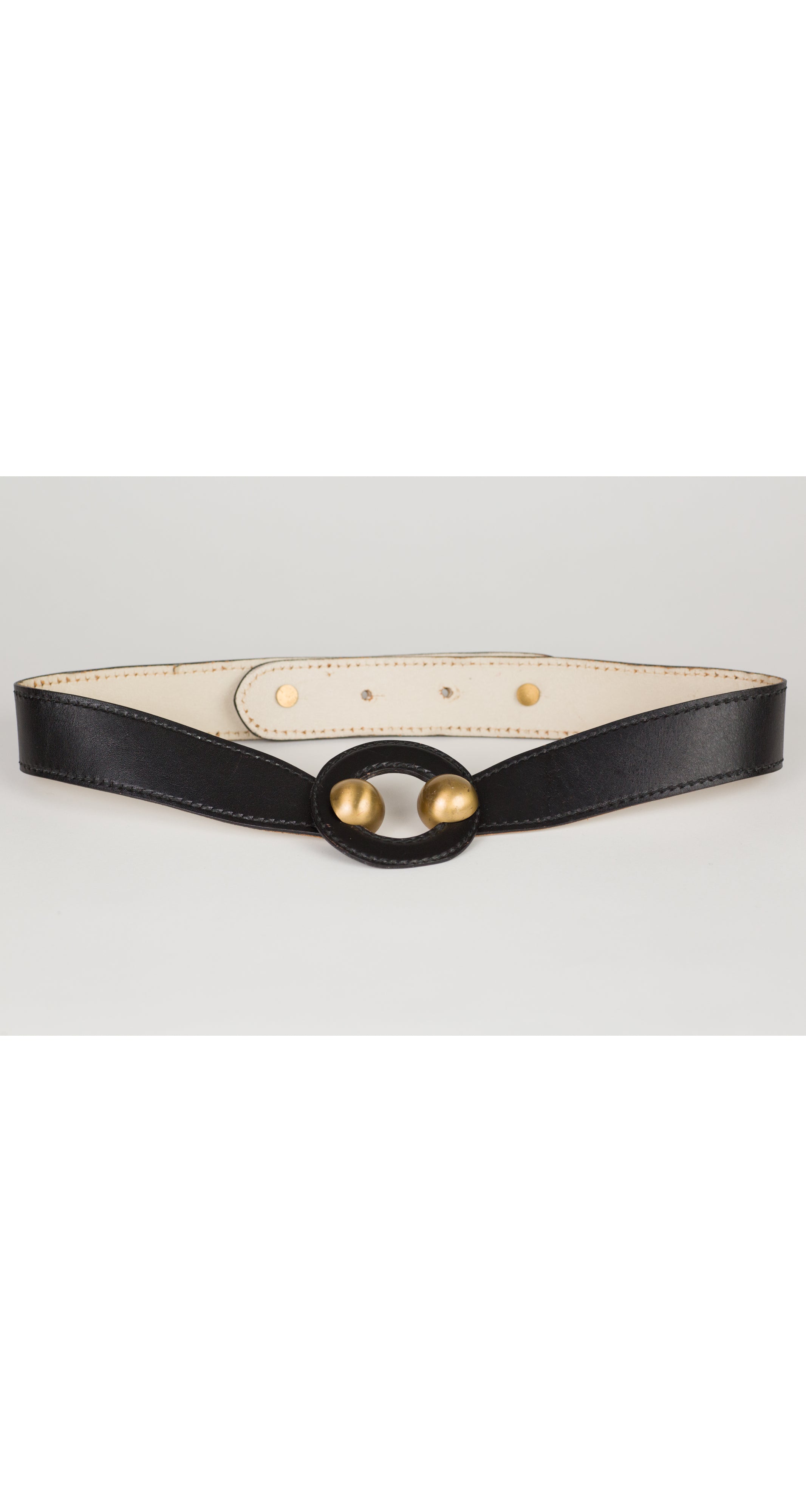 1960s Mod Round Buckle Black Leather Adjustable Waist Belt
