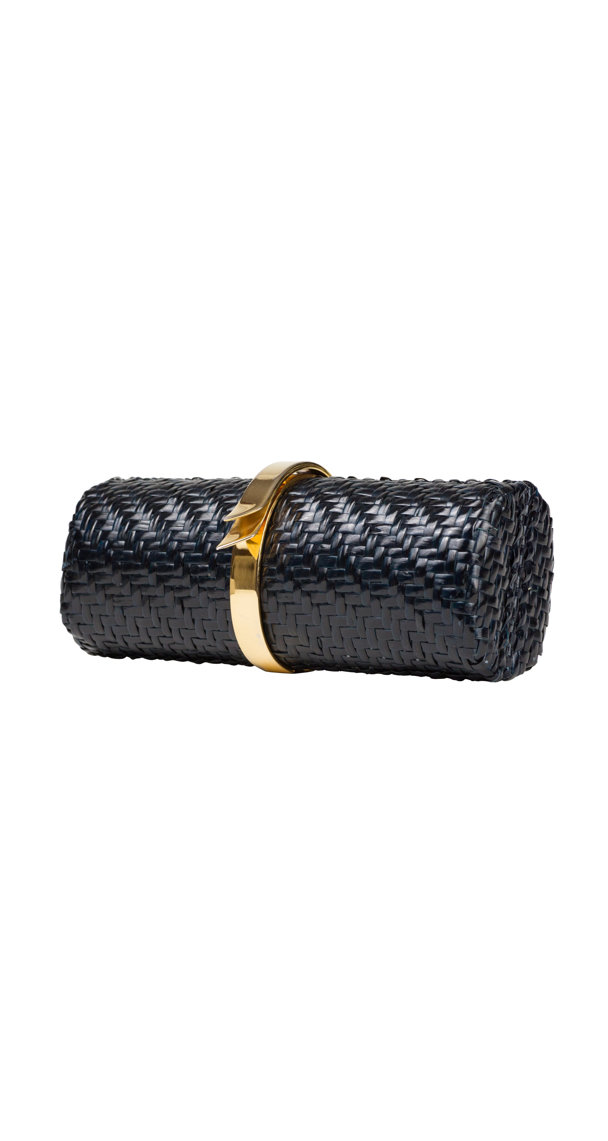 1970s Black Wicker Cylinder Clutch Bag