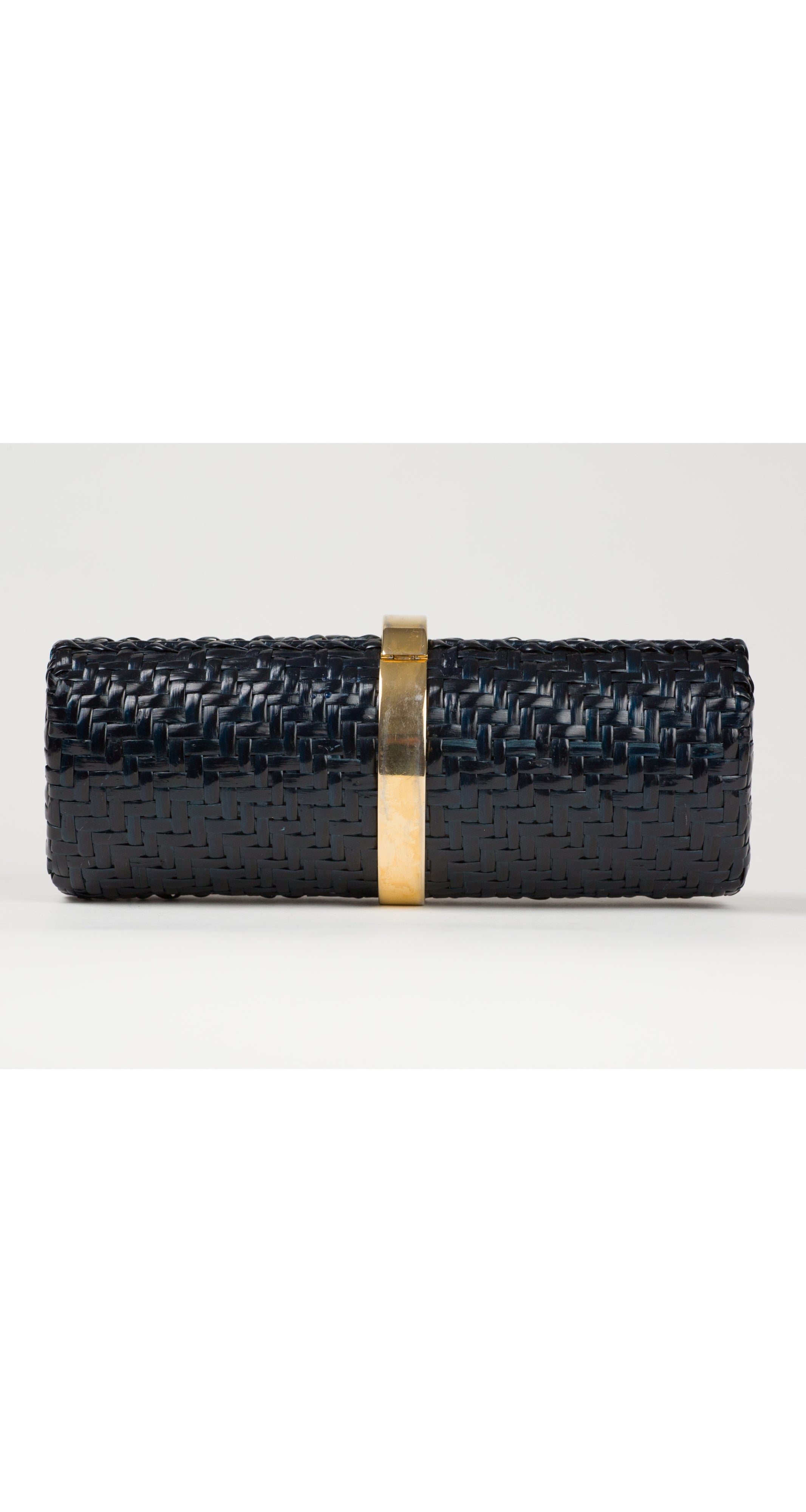 1970s Black Wicker Cylinder Clutch Bag