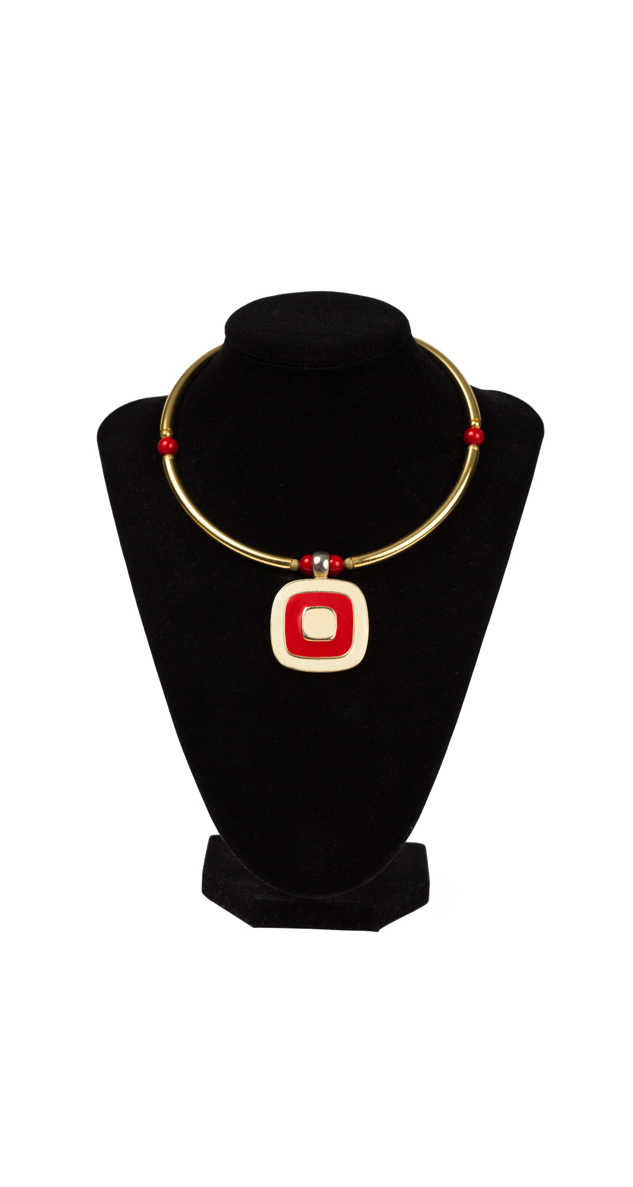 1980s Modernist Enamel Pendant Gold-Tone Necklace