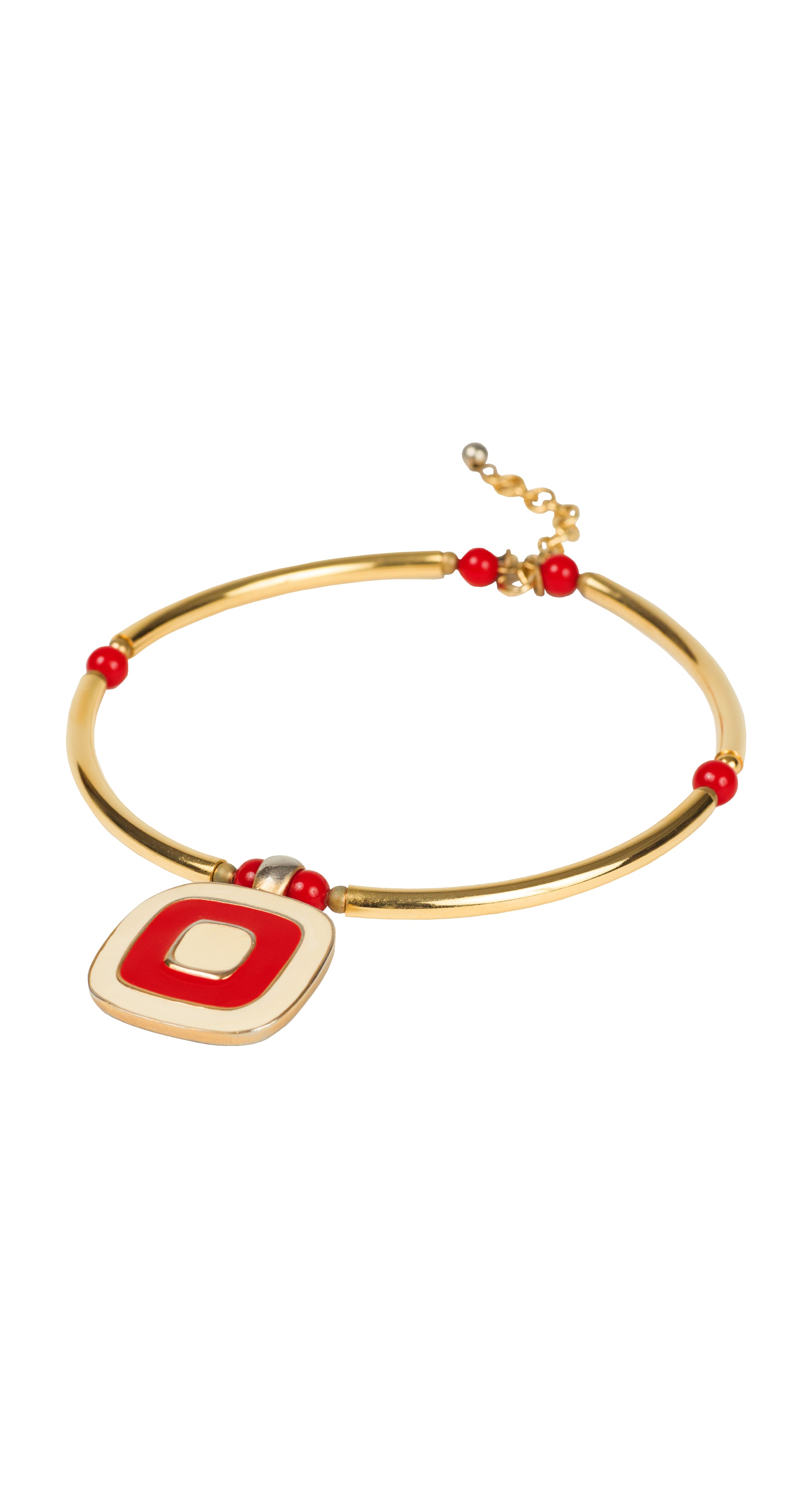 1980s Modernist Enamel Pendant Gold-Tone Necklace