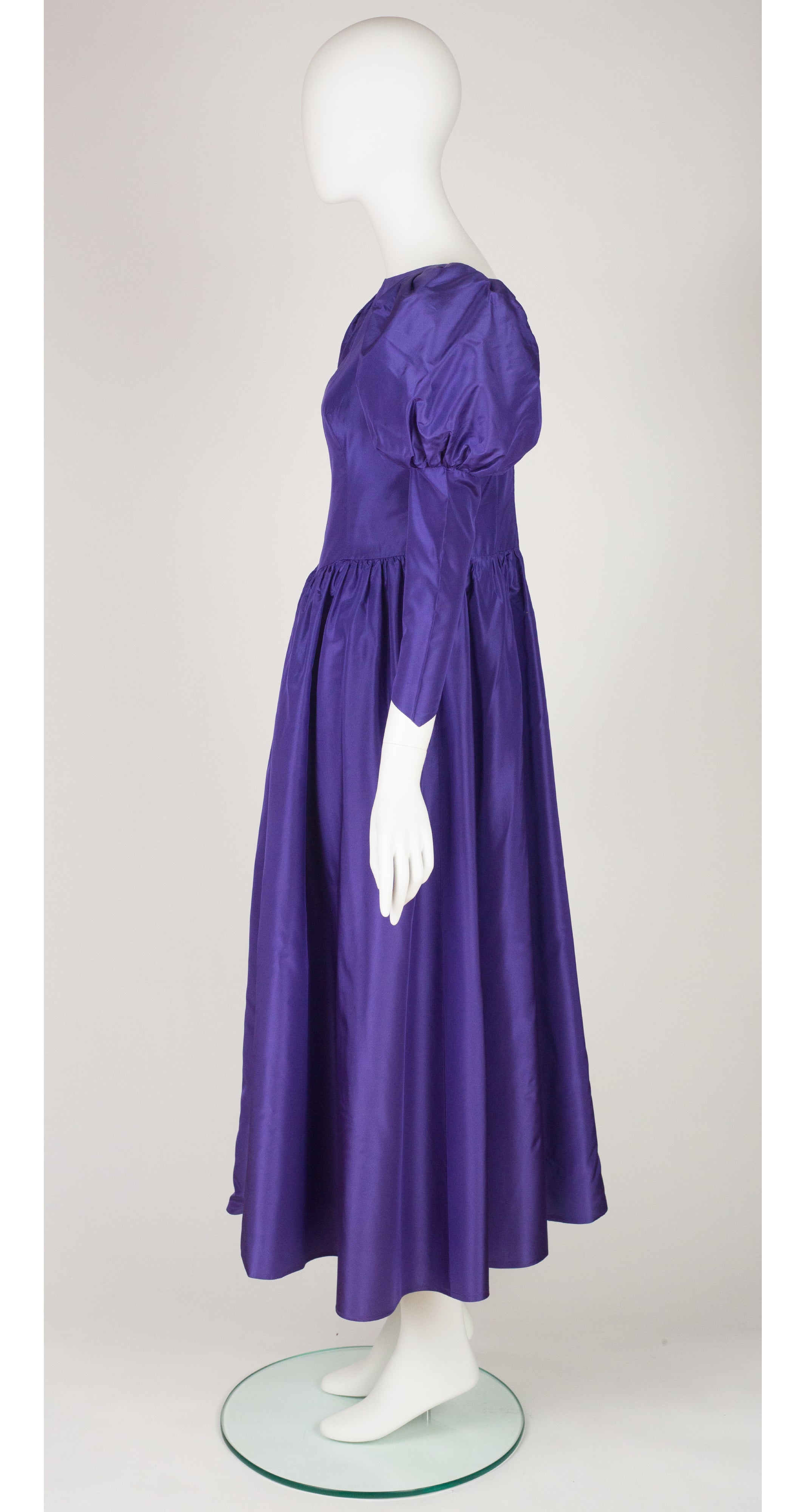 1980s Purple Silk Taffeta Juliet Sleeve Gown