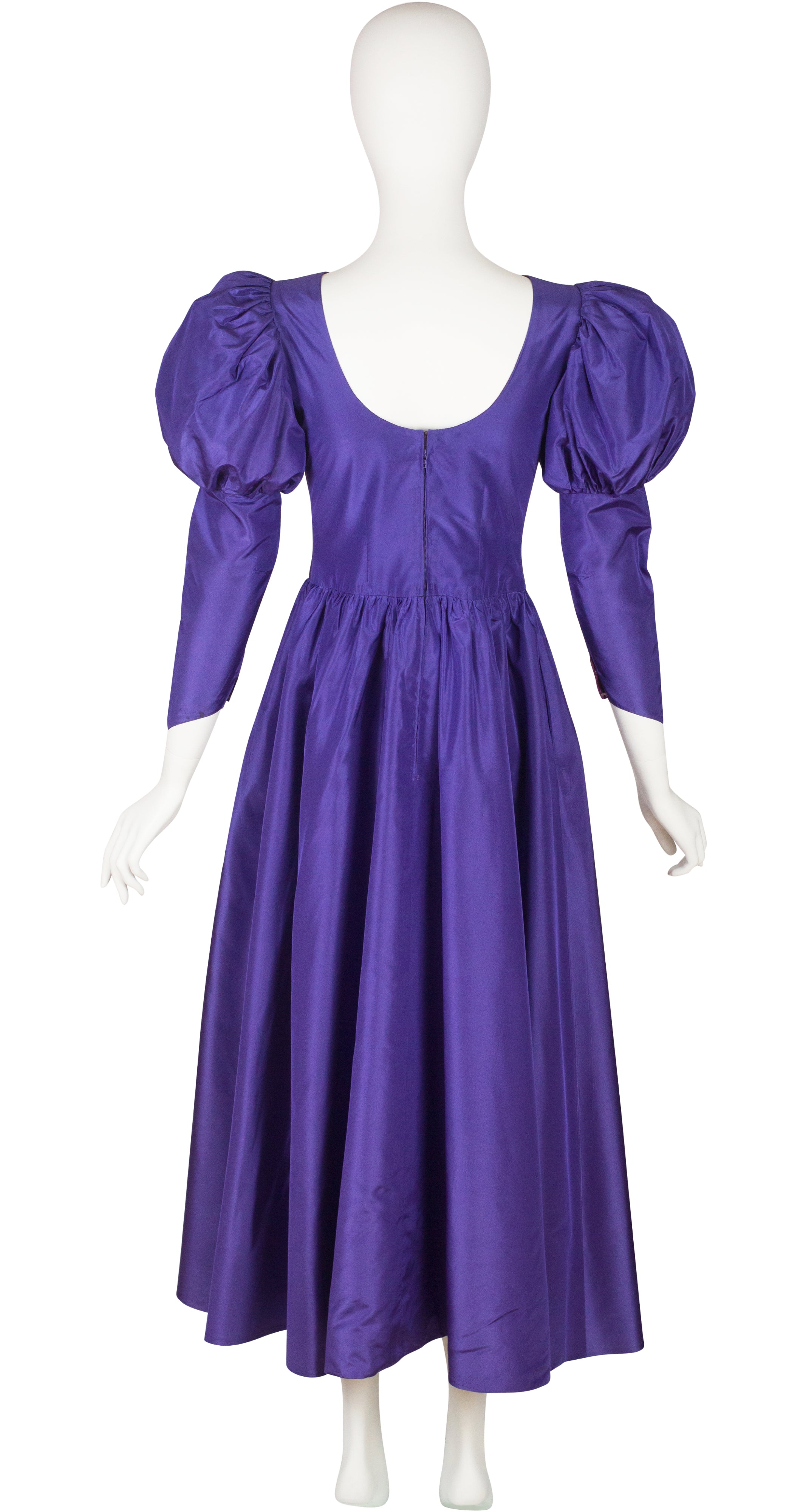 1980s Purple Silk Taffeta Juliet Sleeve Gown