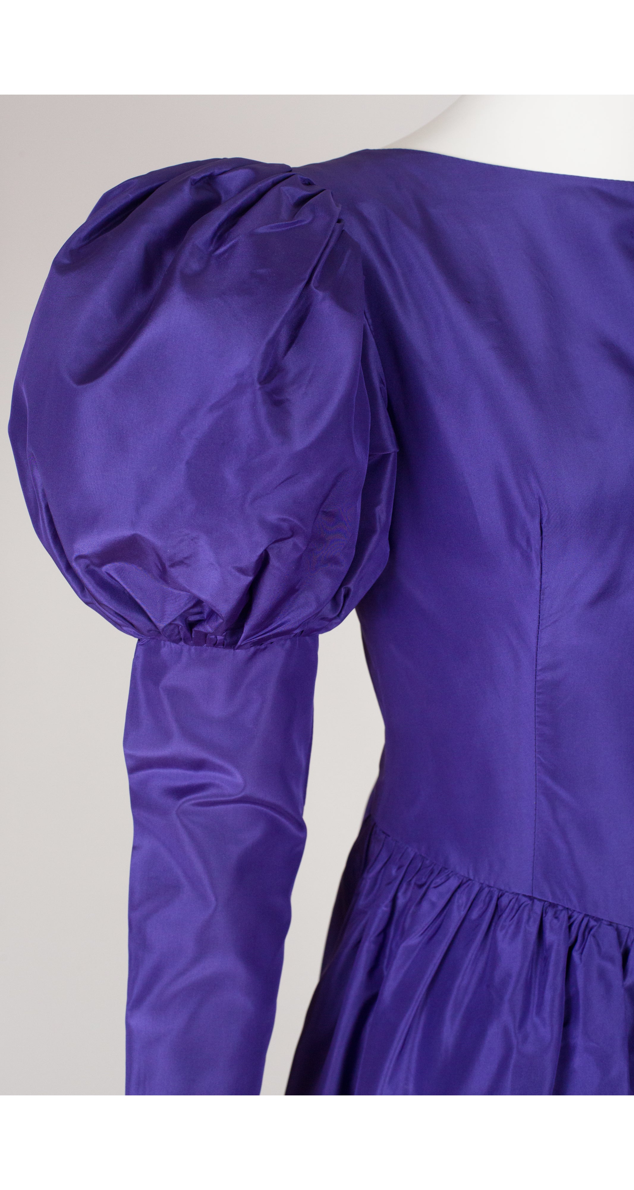 1980s Purple Silk Taffeta Juliet Sleeve Gown