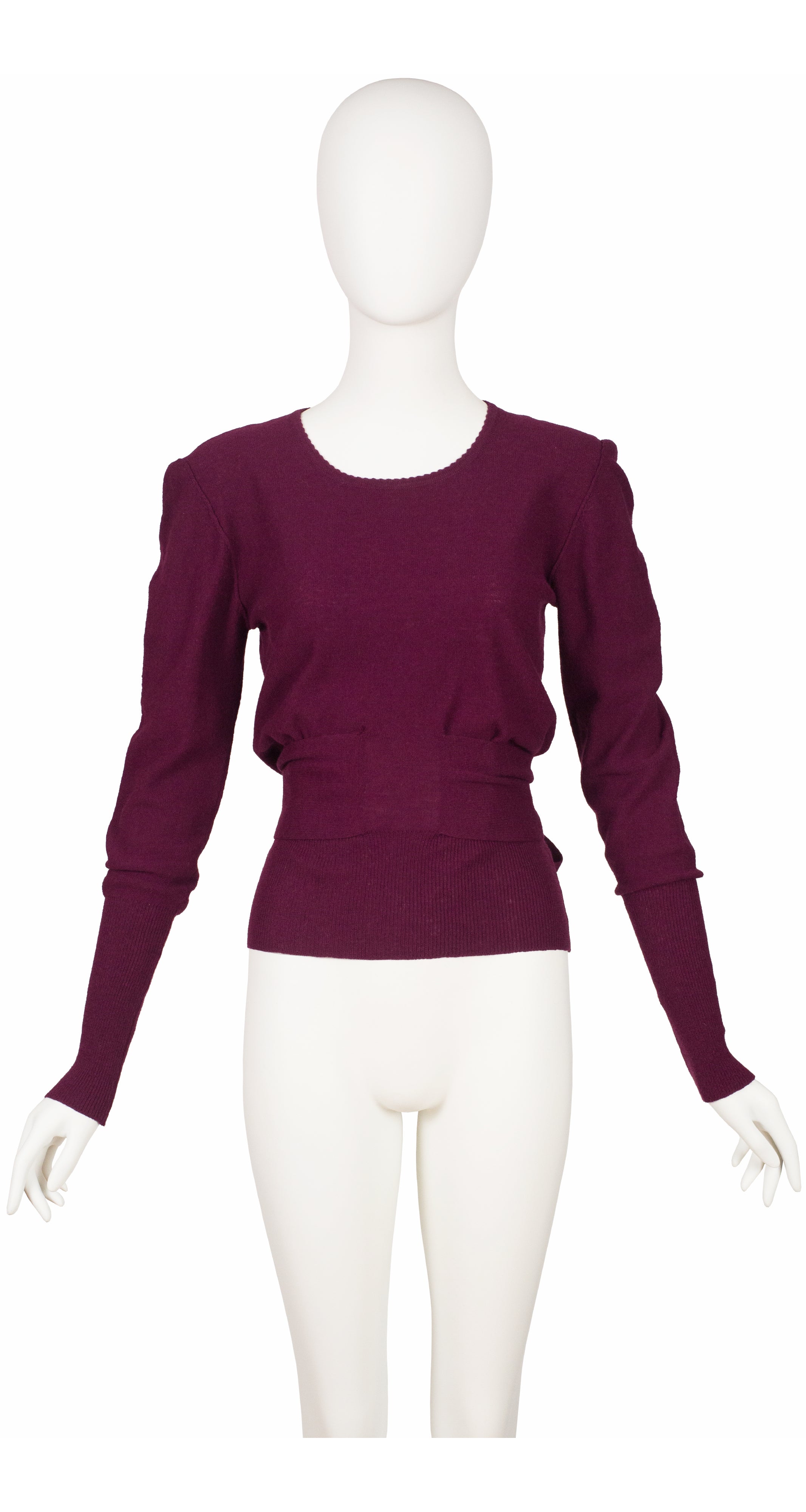 1980s Burgundy Wool Tie-Back Pullover Sweater