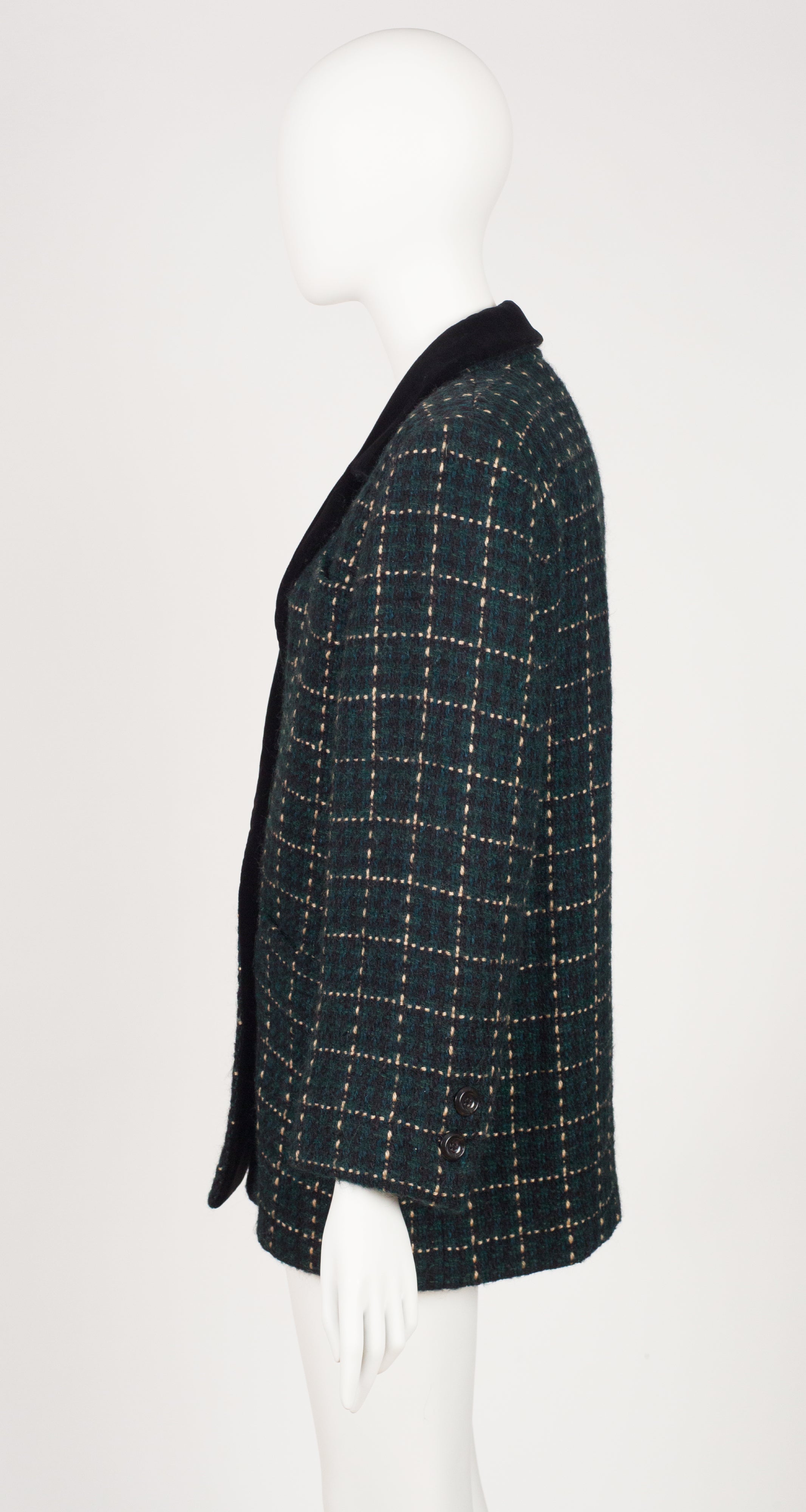 1984-85 F/W Green & Black Plaid Wool Velvet Collar Jacket