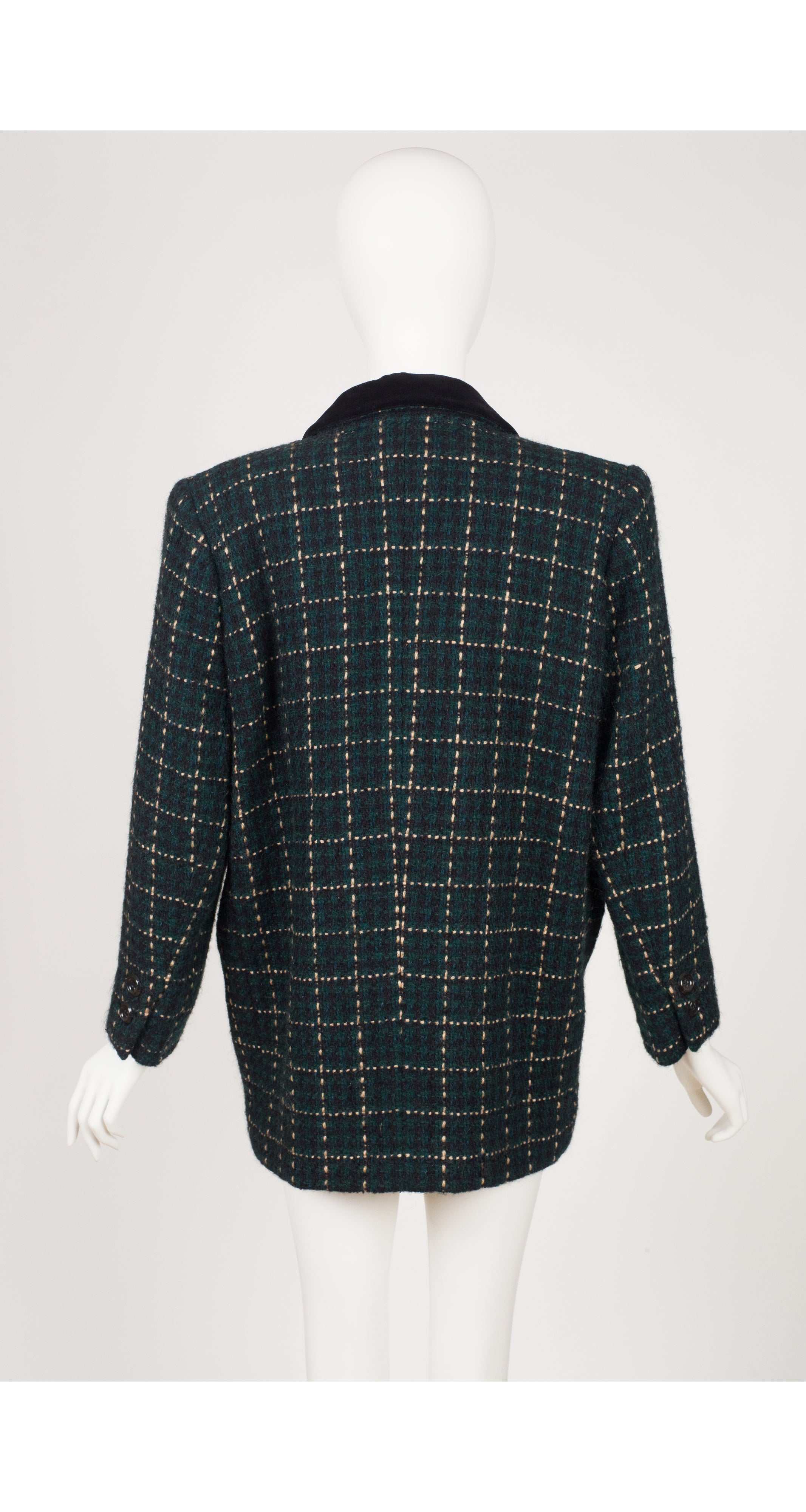 1984-85 F/W Green & Black Plaid Wool Velvet Collar Jacket