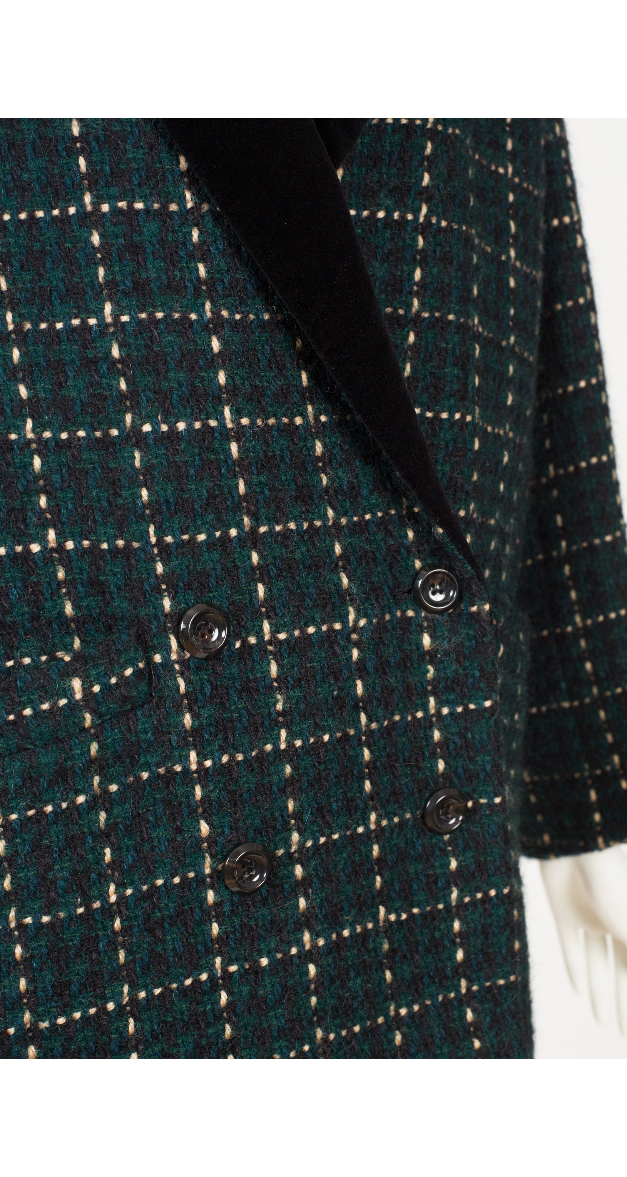 1984-85 F/W Green & Black Plaid Wool Velvet Collar Jacket