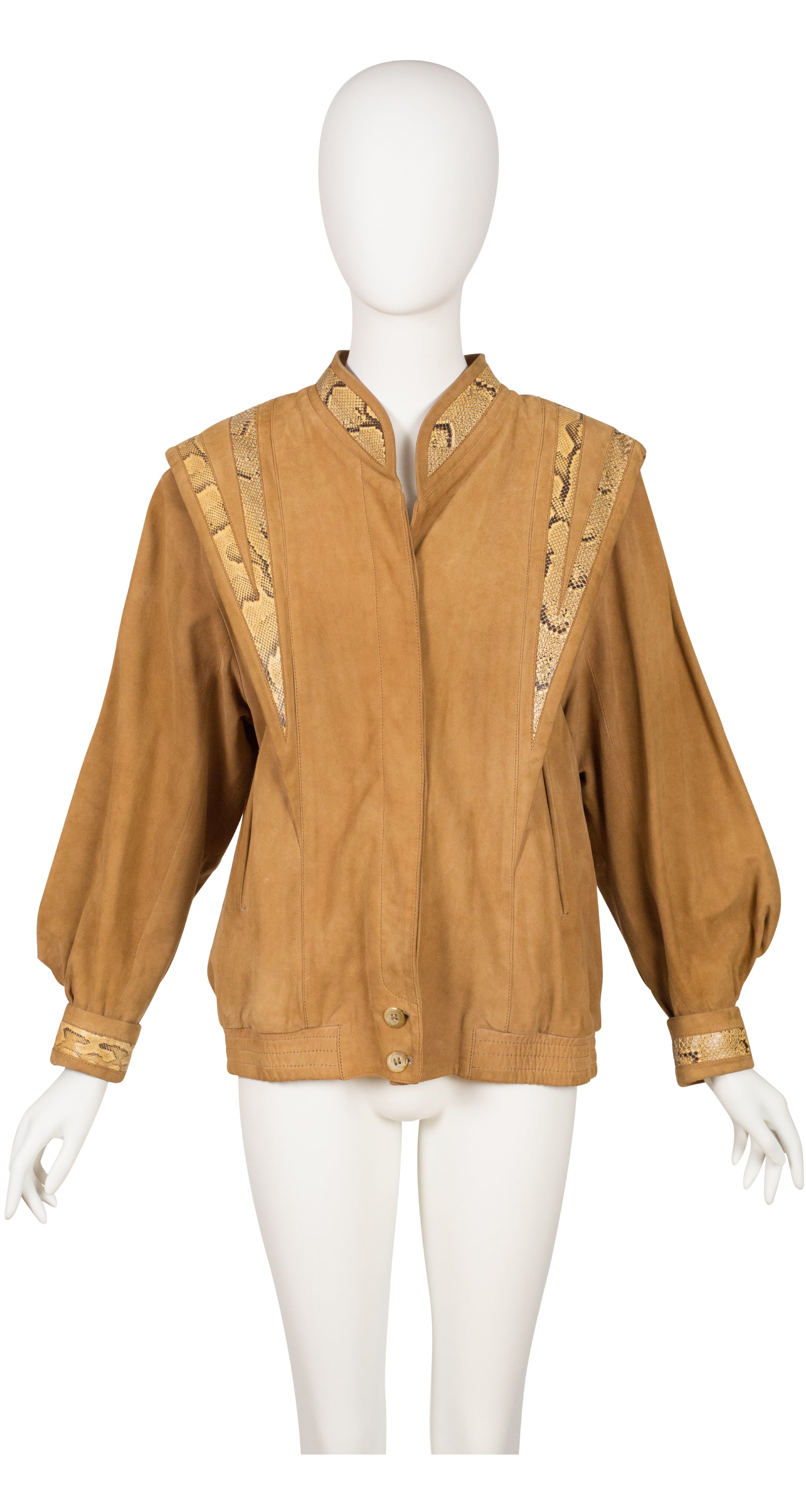 1980s Python Skin Tan Suede Balloon Sleeve Jacket