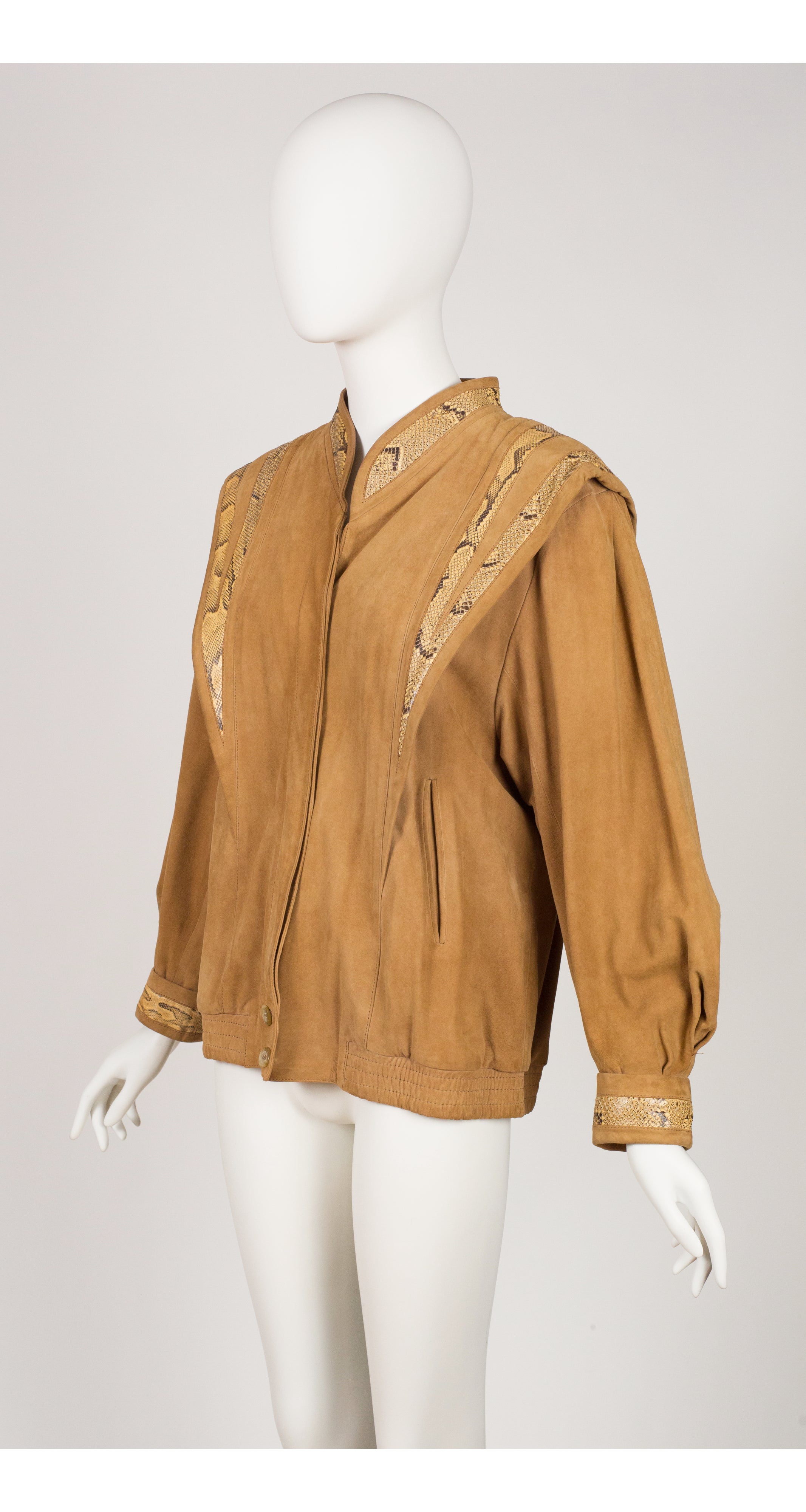 1980s Python Skin Tan Suede Balloon Sleeve Jacket
