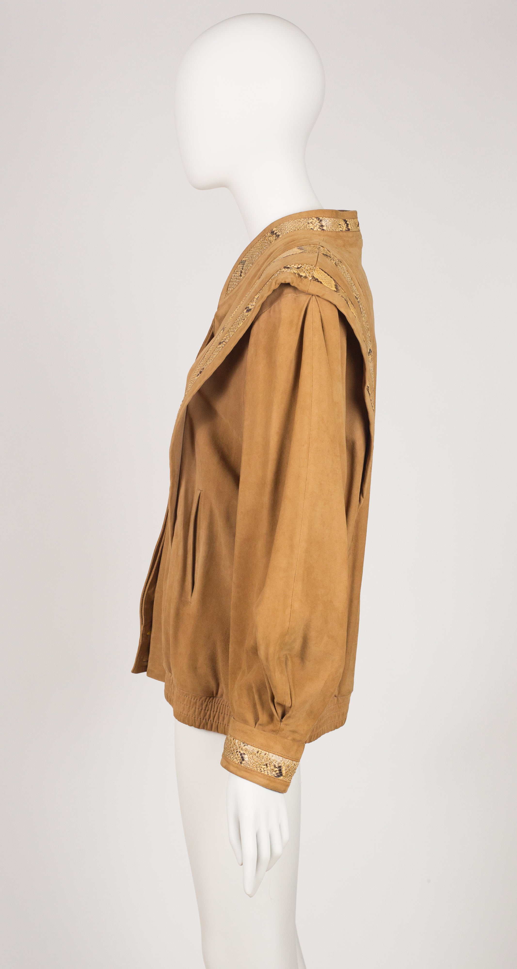 1980s Python Skin Tan Suede Balloon Sleeve Jacket