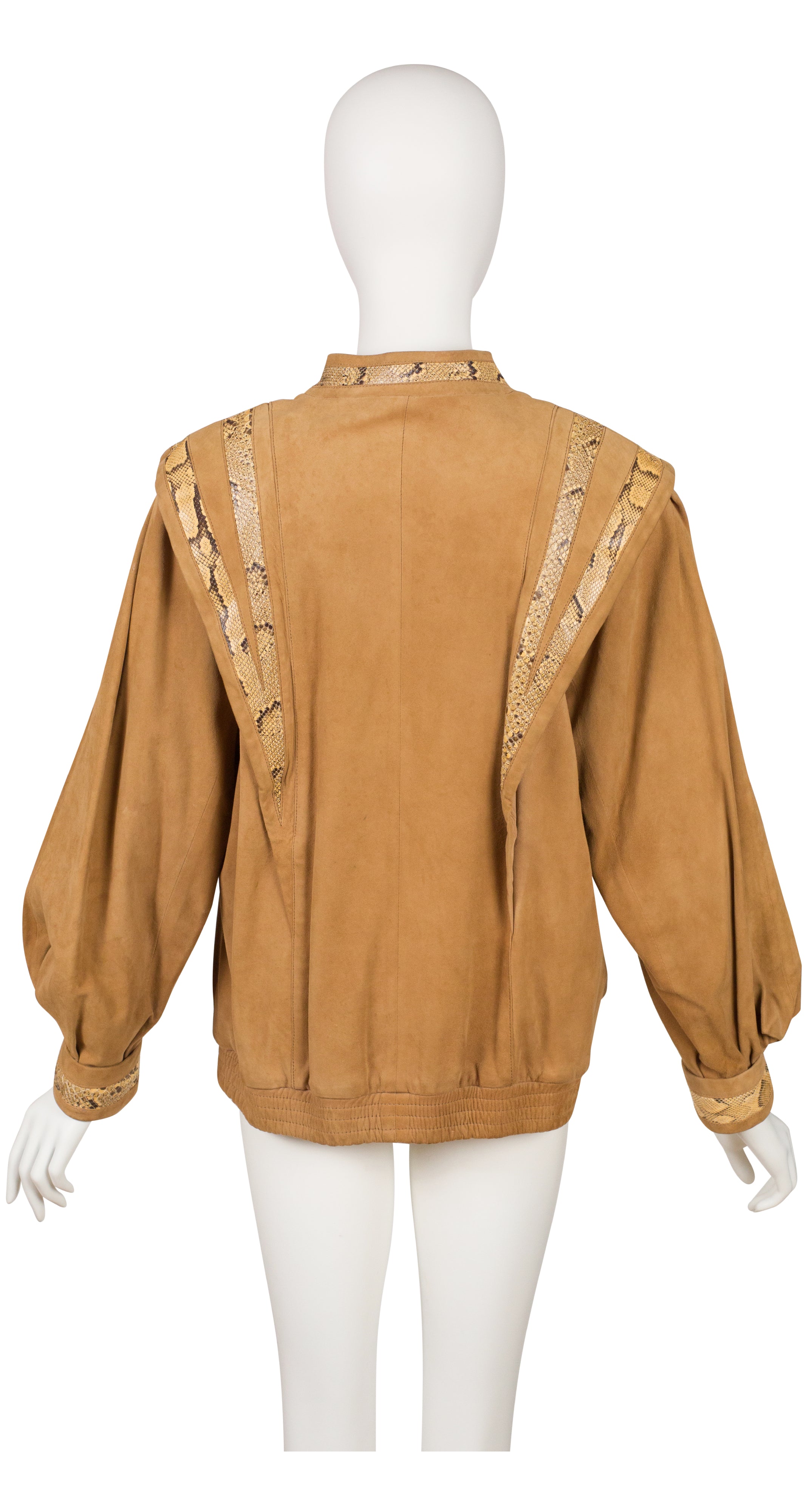 1980s Python Skin Tan Suede Balloon Sleeve Jacket