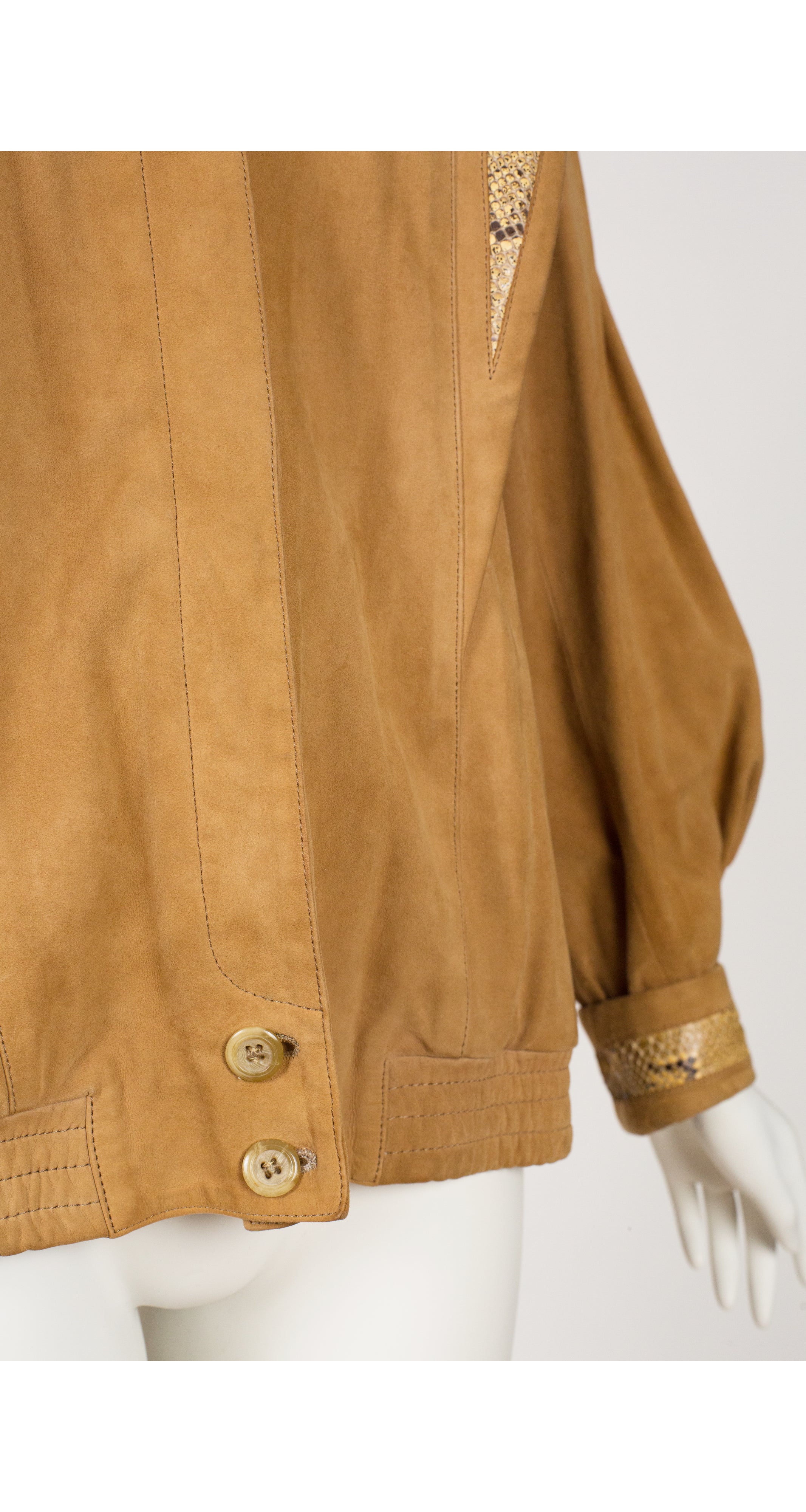 1980s Python Skin Tan Suede Balloon Sleeve Jacket