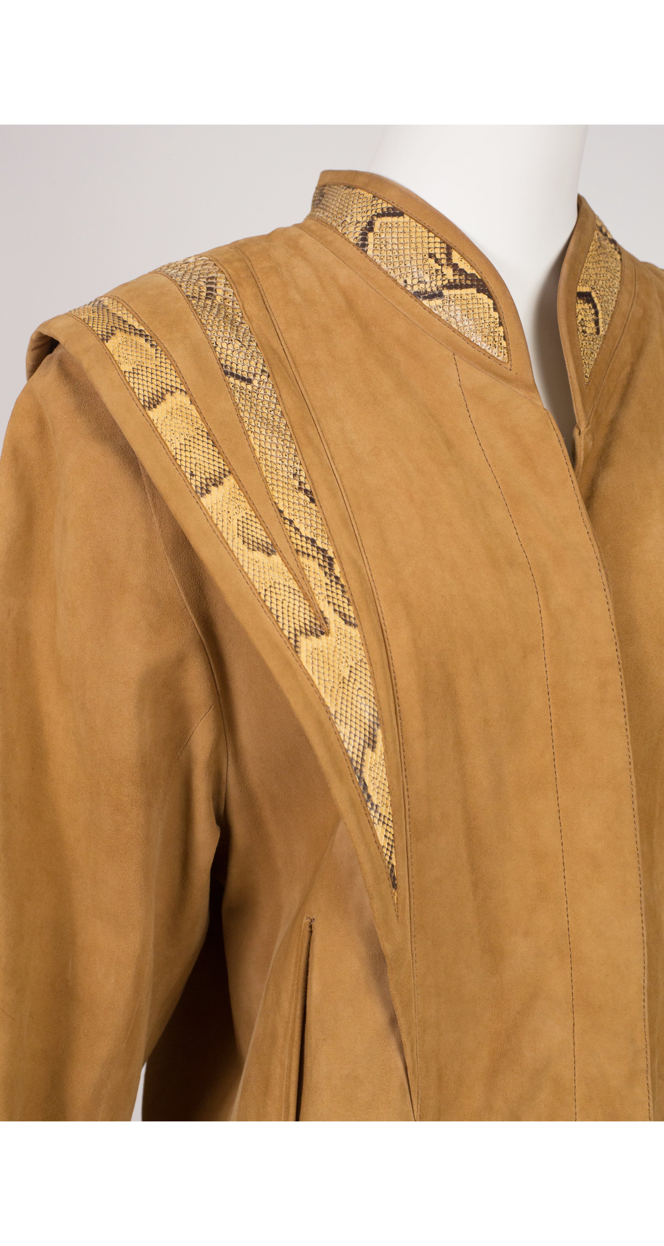 1980s Python Skin Tan Suede Balloon Sleeve Jacket