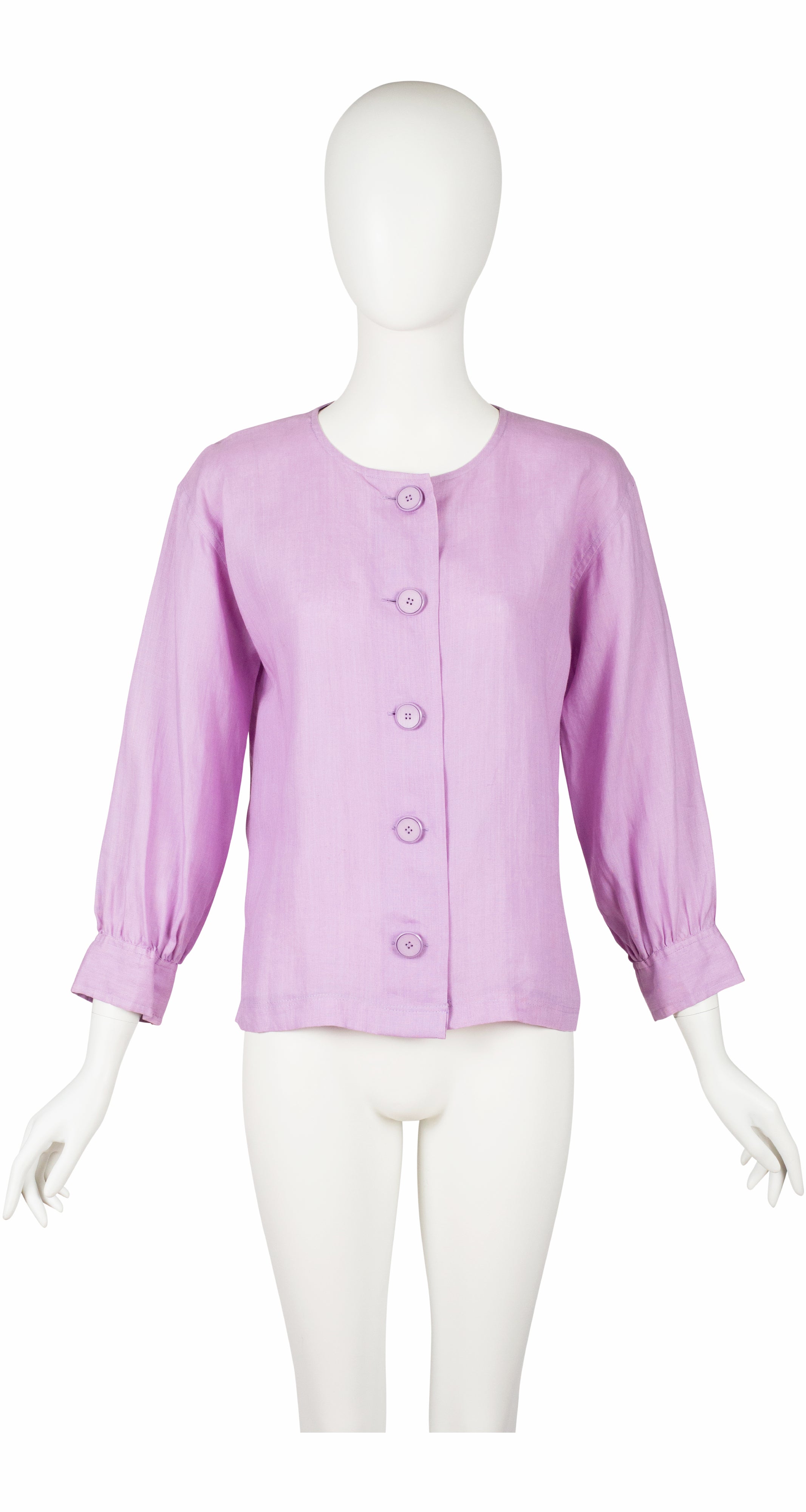 1980s Mauve Linen Button Up Blouse