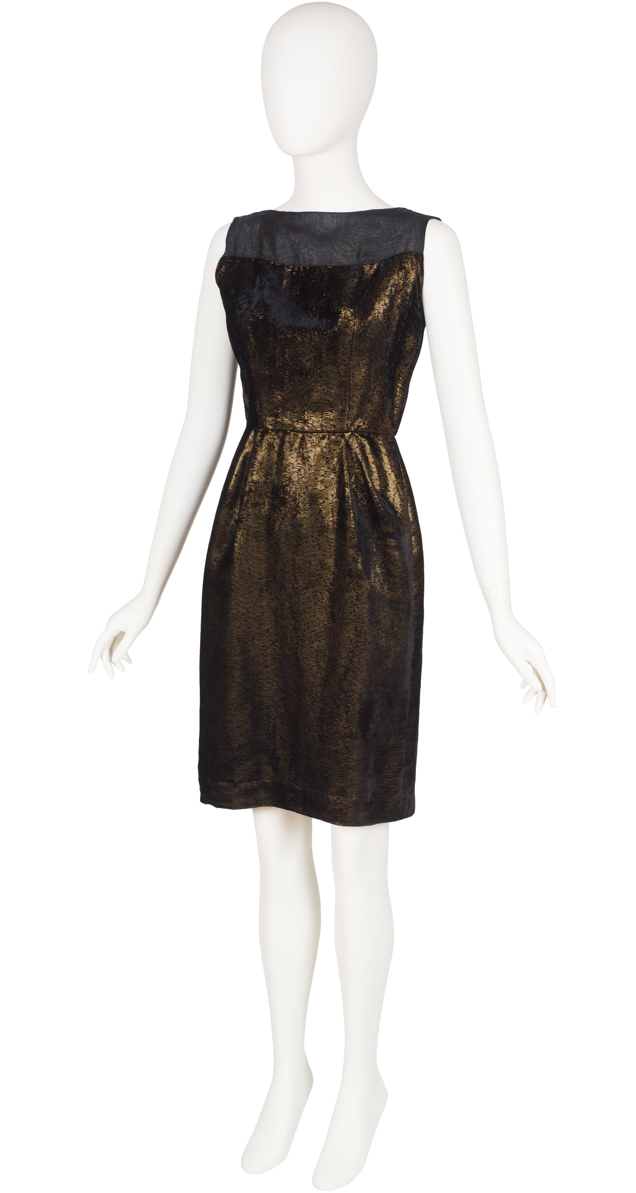 1960s Fox Fur Trim Gold Lurex Cocktail Dress Set