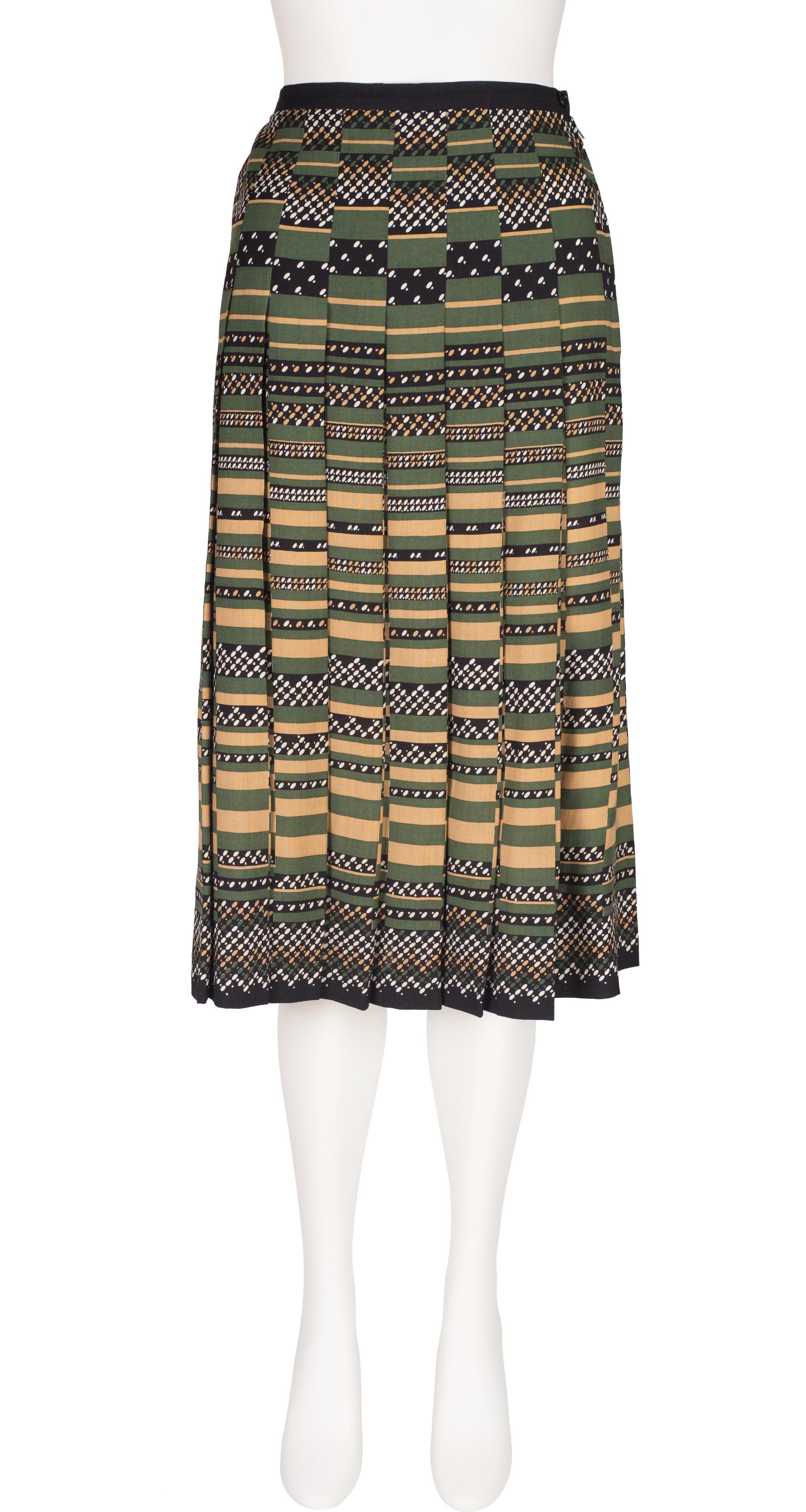 1970s Geometric Print Wool Challis Pleated Skirt