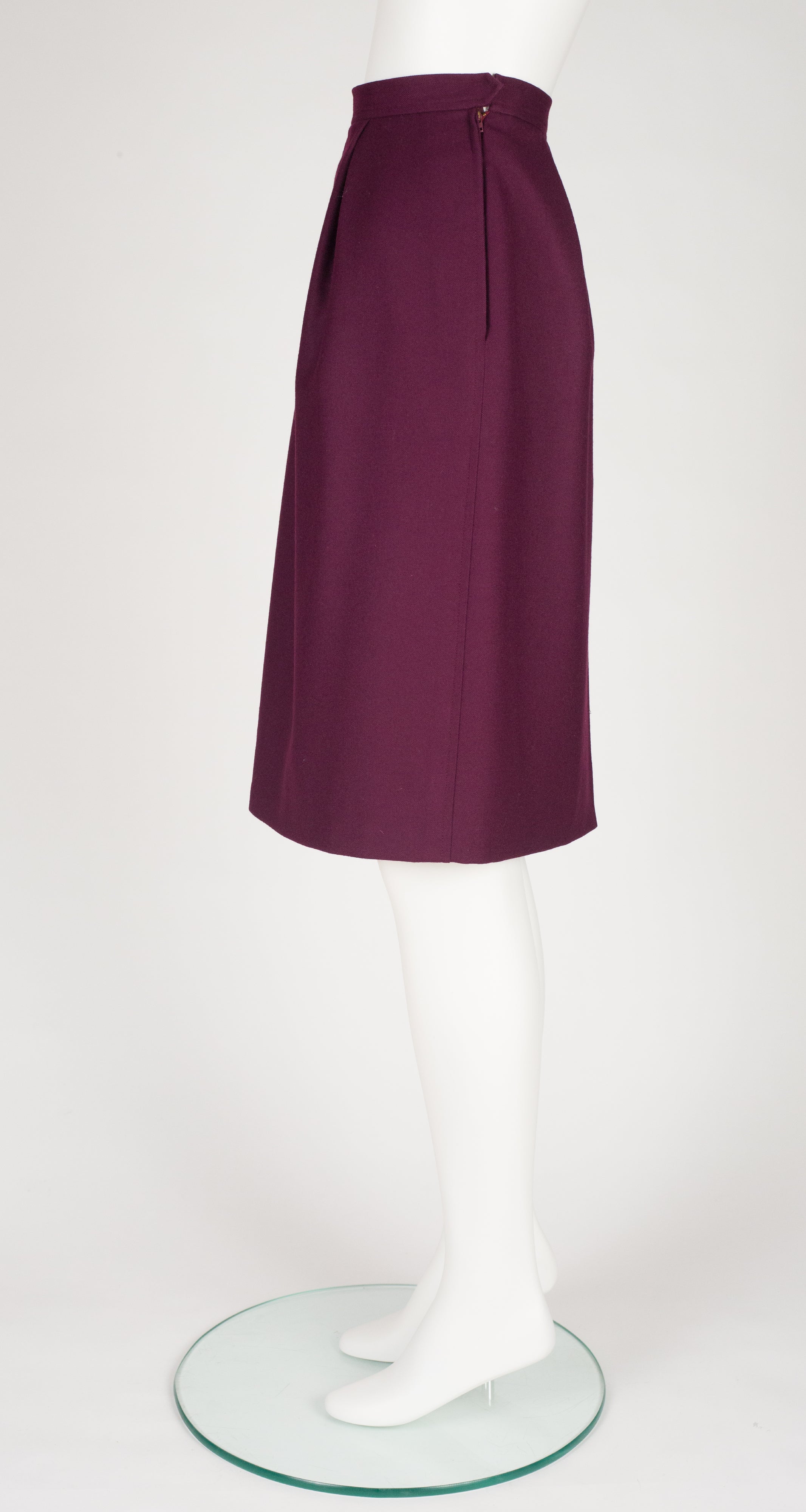 1980s Burgundy Wool High-Waisted Pencil Skirt