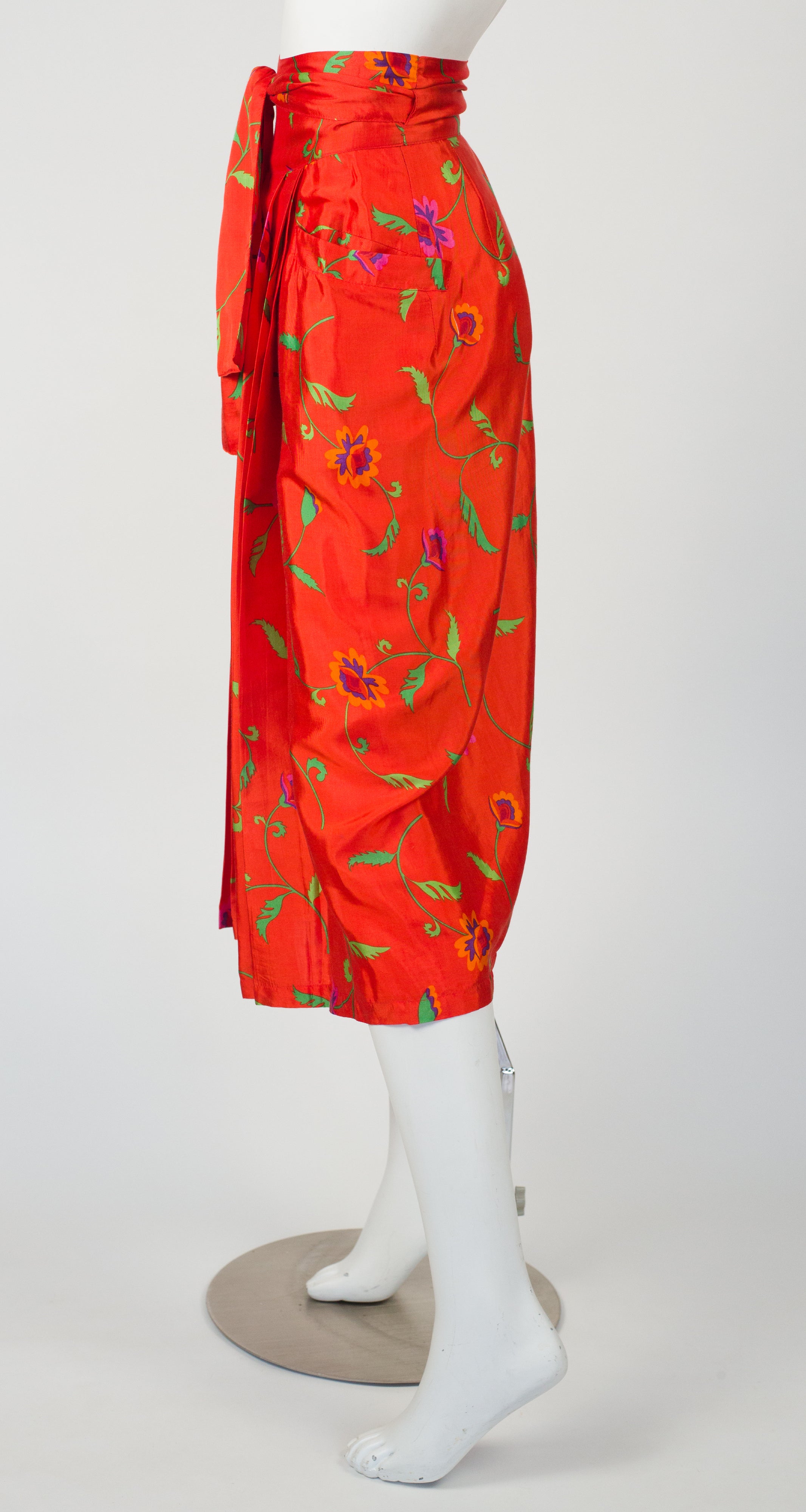1978 S/S Documented Floral Blood Orange Rayon Wrap Skirt