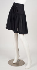 1980s Black Silk & Chiffon High-Waisted Mini Skirt