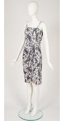 1950s White & Gray Paisley Cotton Dress