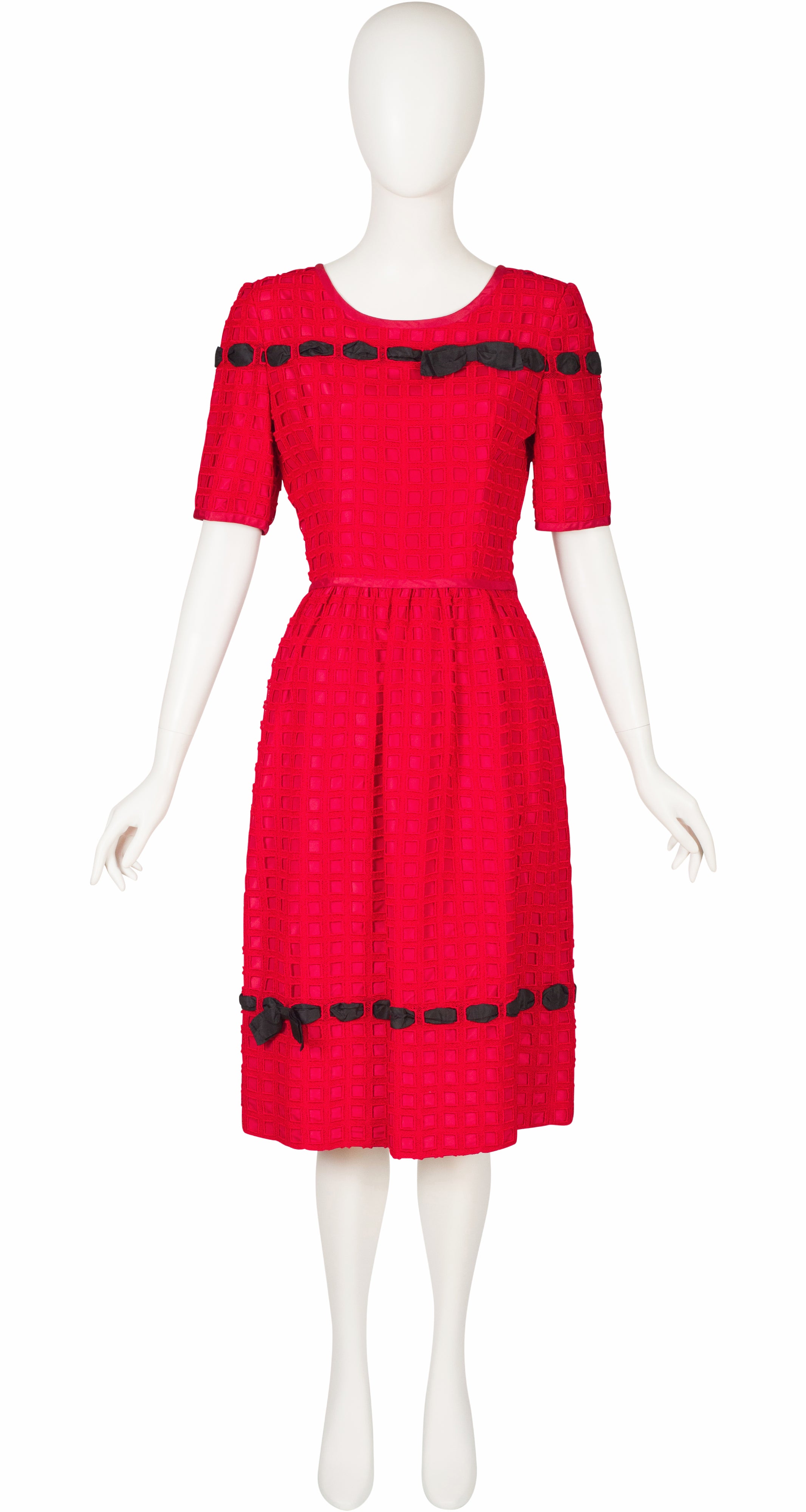 1970s-does-1950s NWT Red Silk Bow Cocktail Dress