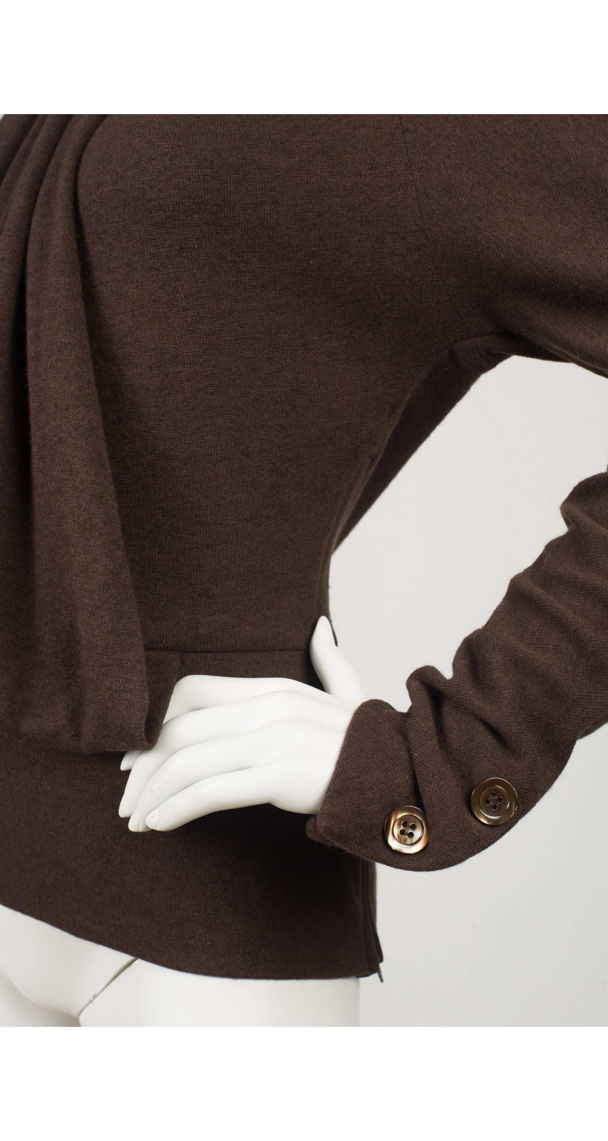 1980s Jabot Brown Angora Dolman Sleeve Top