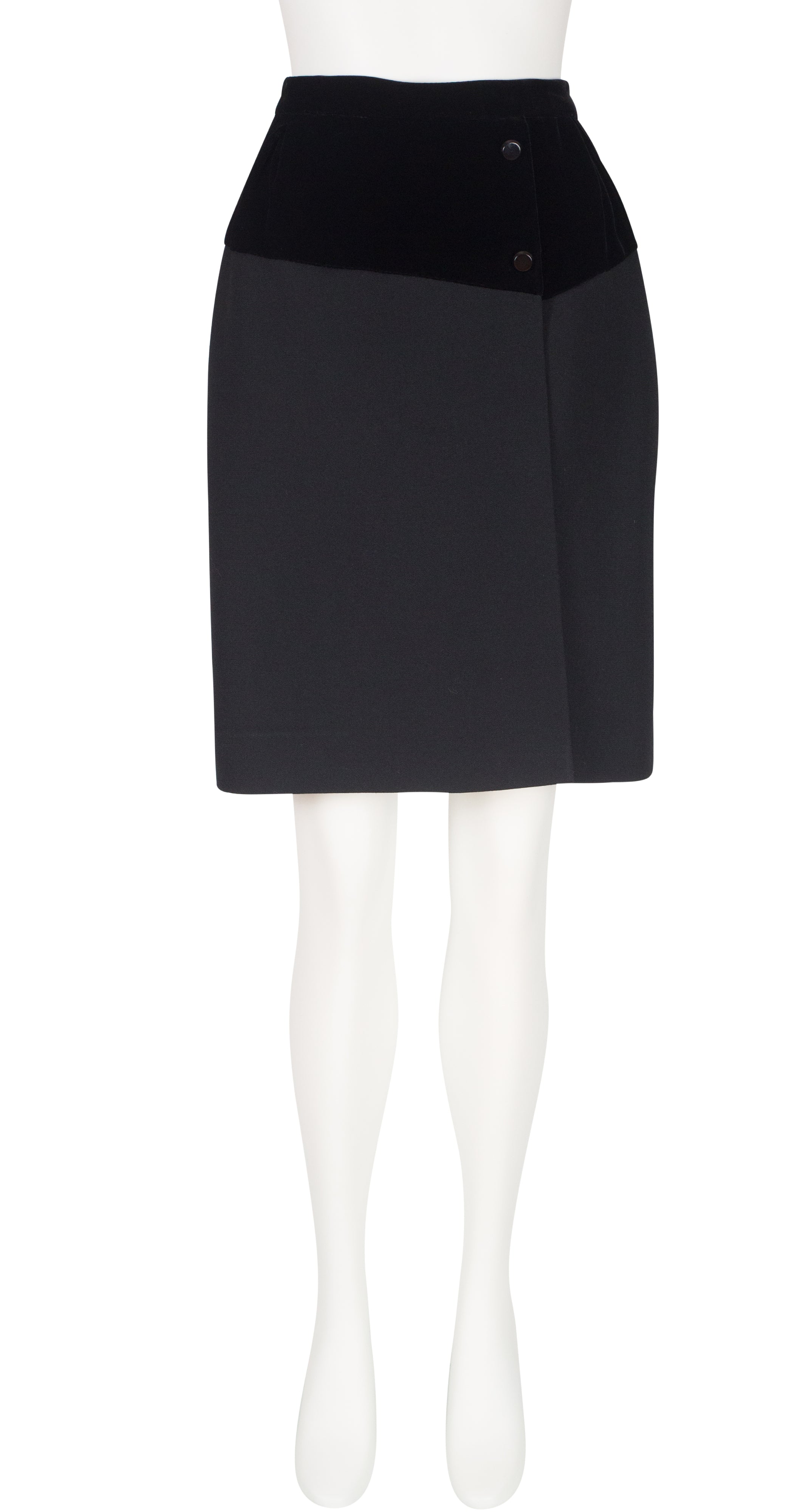 1980s Black Velvet & Wool High-Waisted Mini Pencil Skirt
