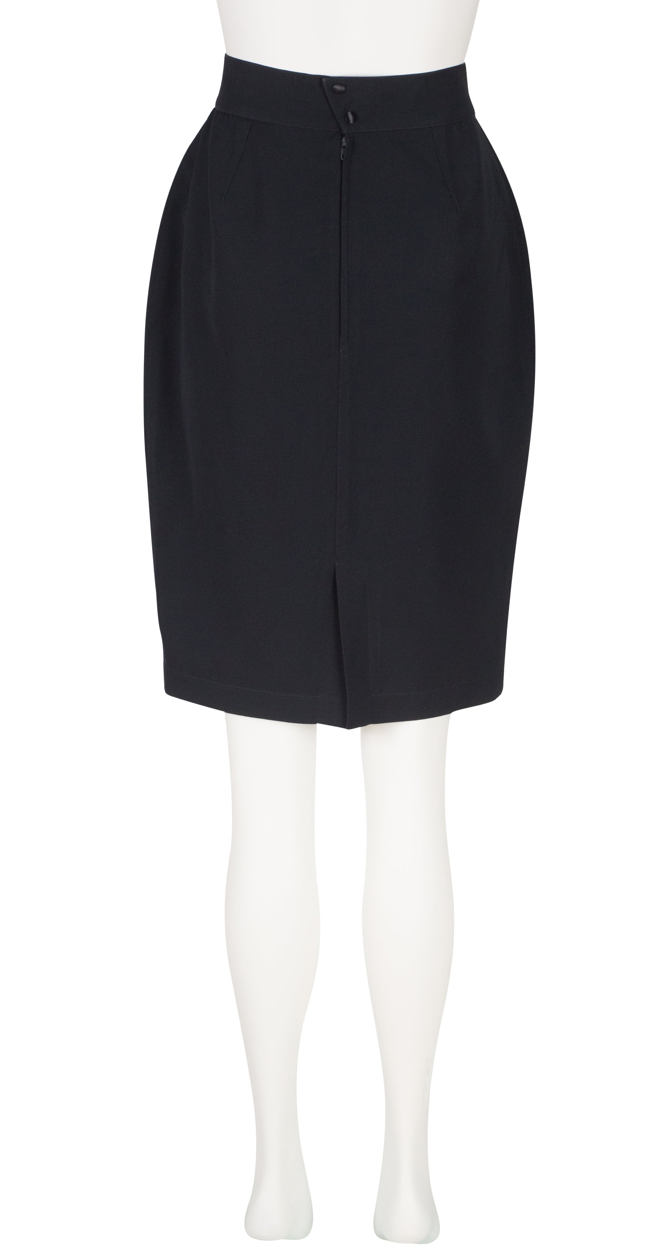 1990s Black Gabardine High-Waisted Pencil Skirt