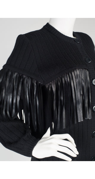 Givenchy 1989-90 F/W Runway Black Leather Fringe Sweater Dress