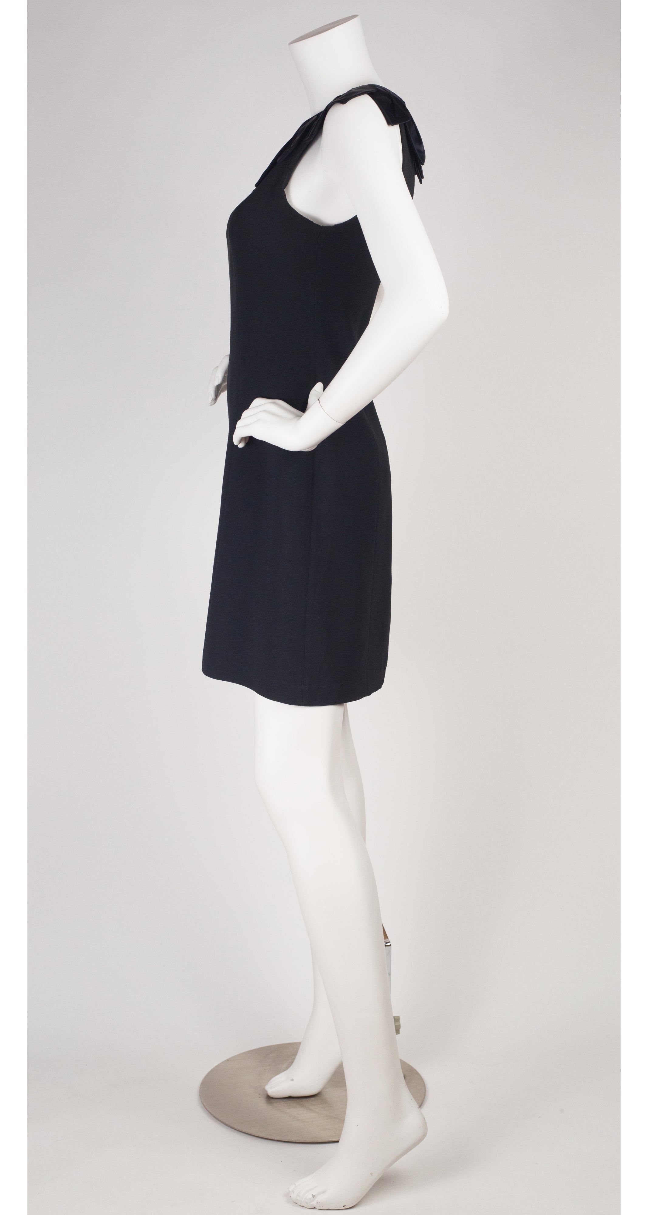 1990s Petal Collar Black Sheath Dress