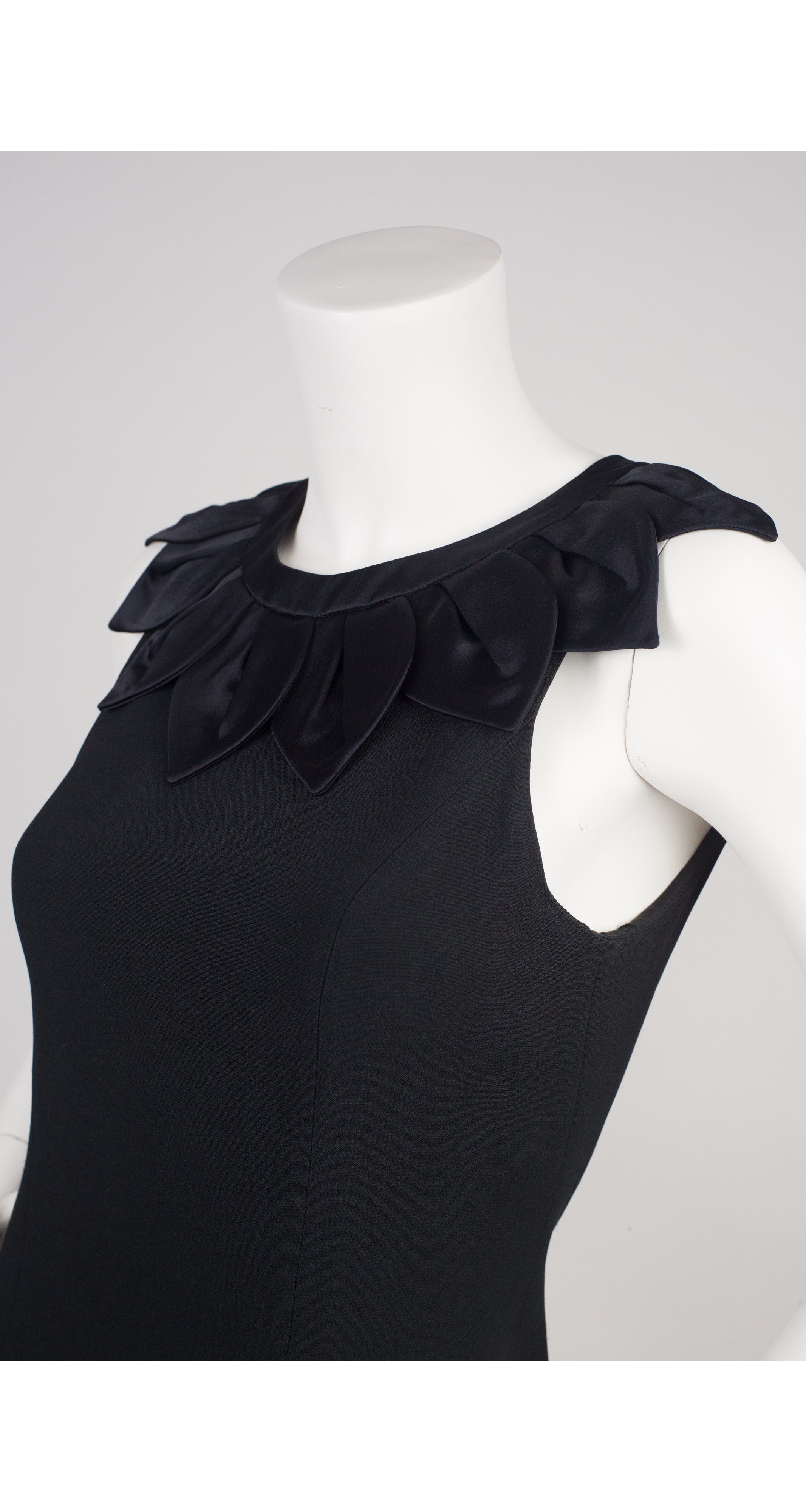 1990s Petal Collar Black Sheath Dress