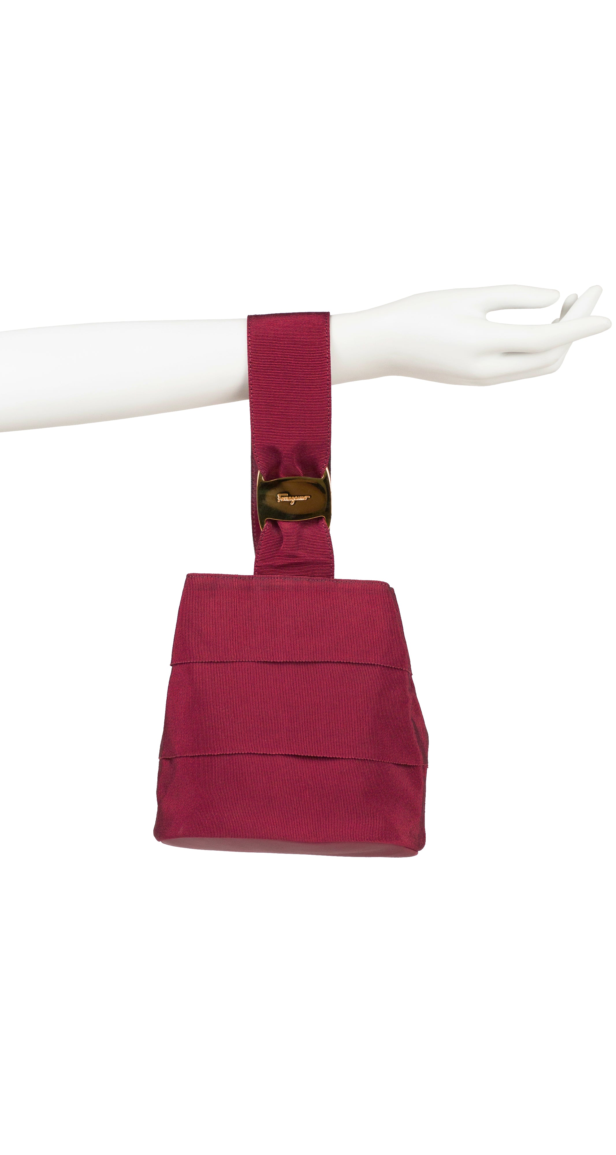 1990s Burgundy Tiered Grosgrain Ribbon Wristlet Bag