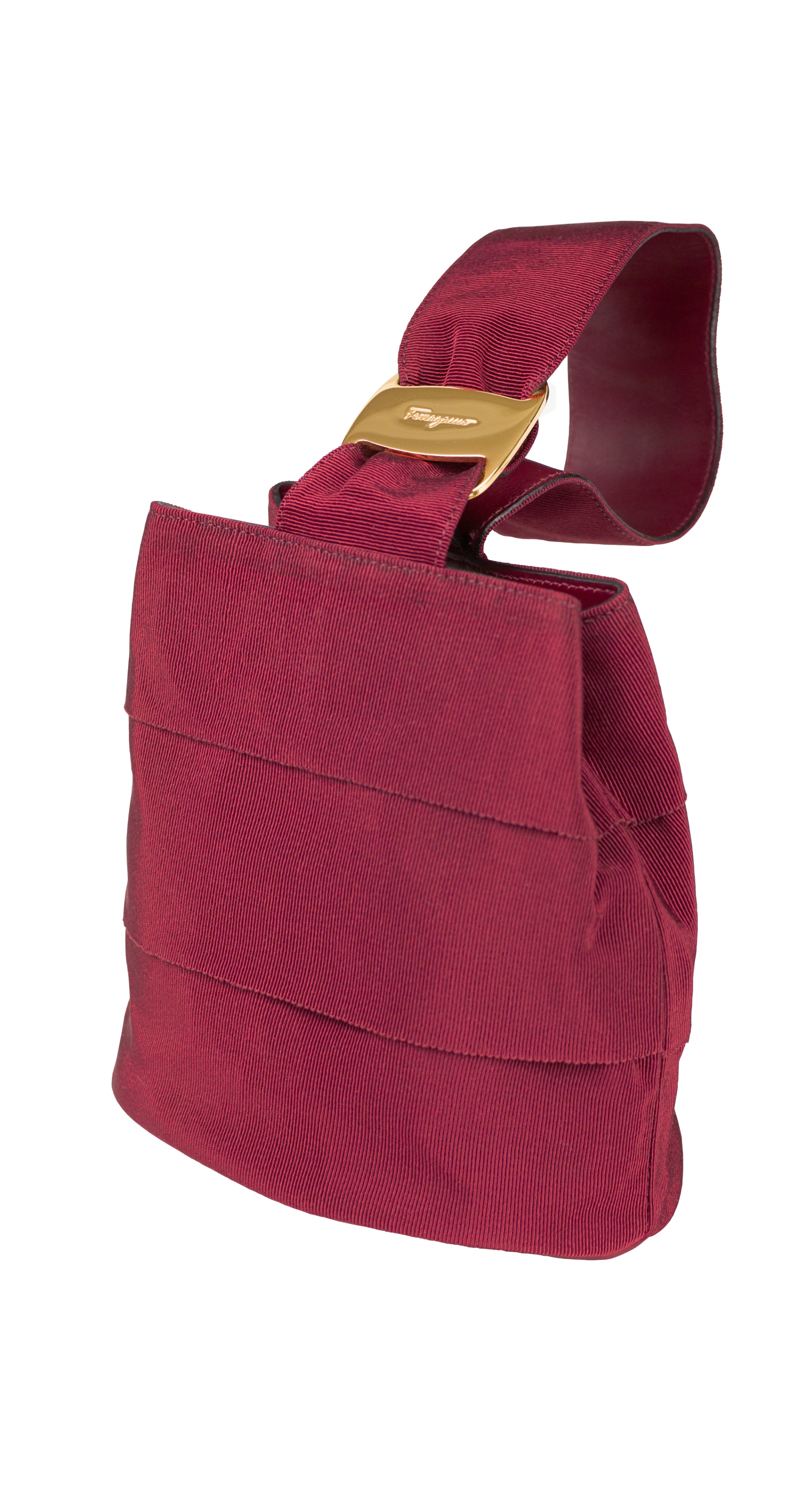1990s Burgundy Tiered Grosgrain Ribbon Wristlet Bag
