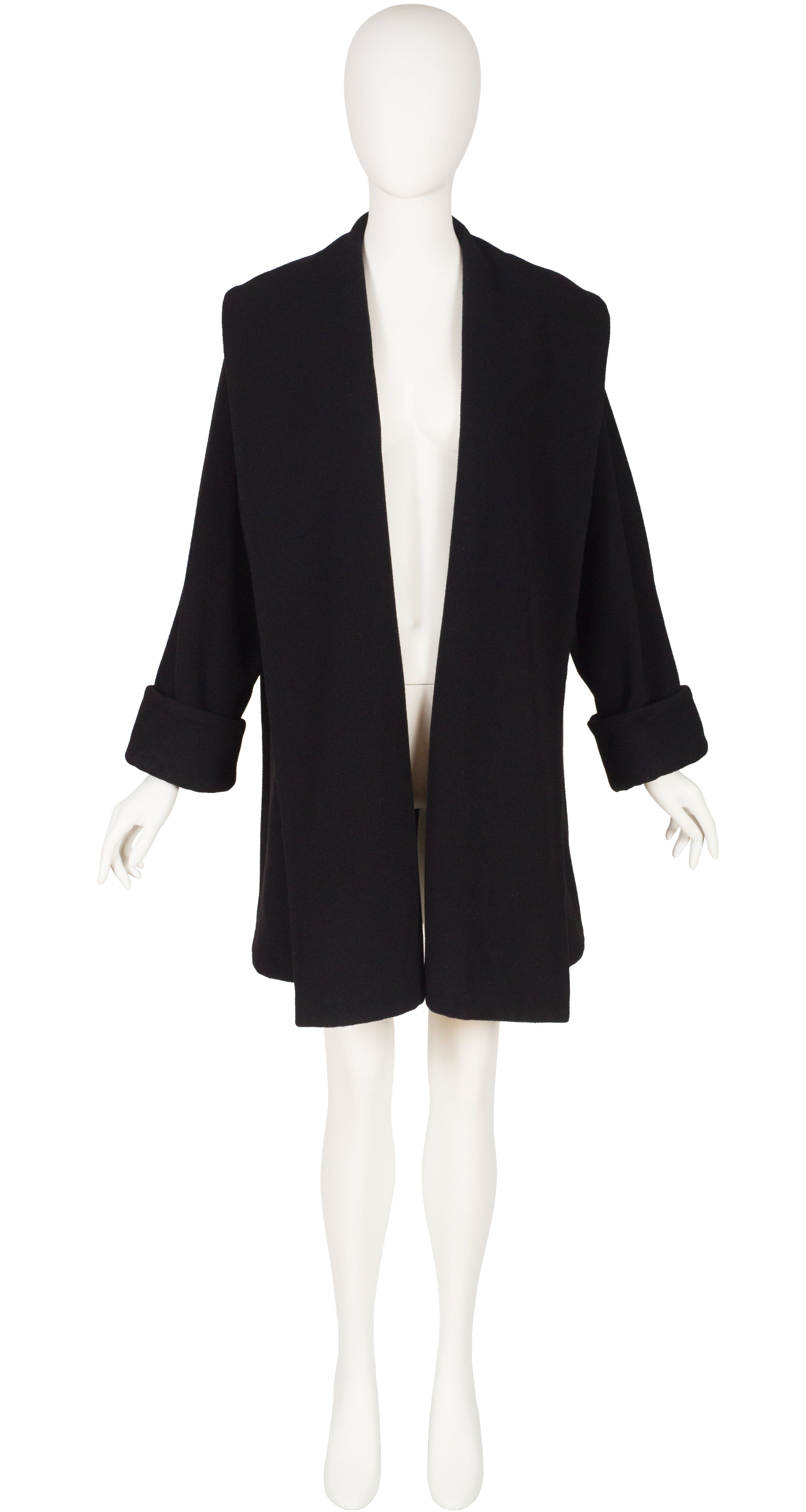 1990s Black Wool Shawl Collar Swing Coat